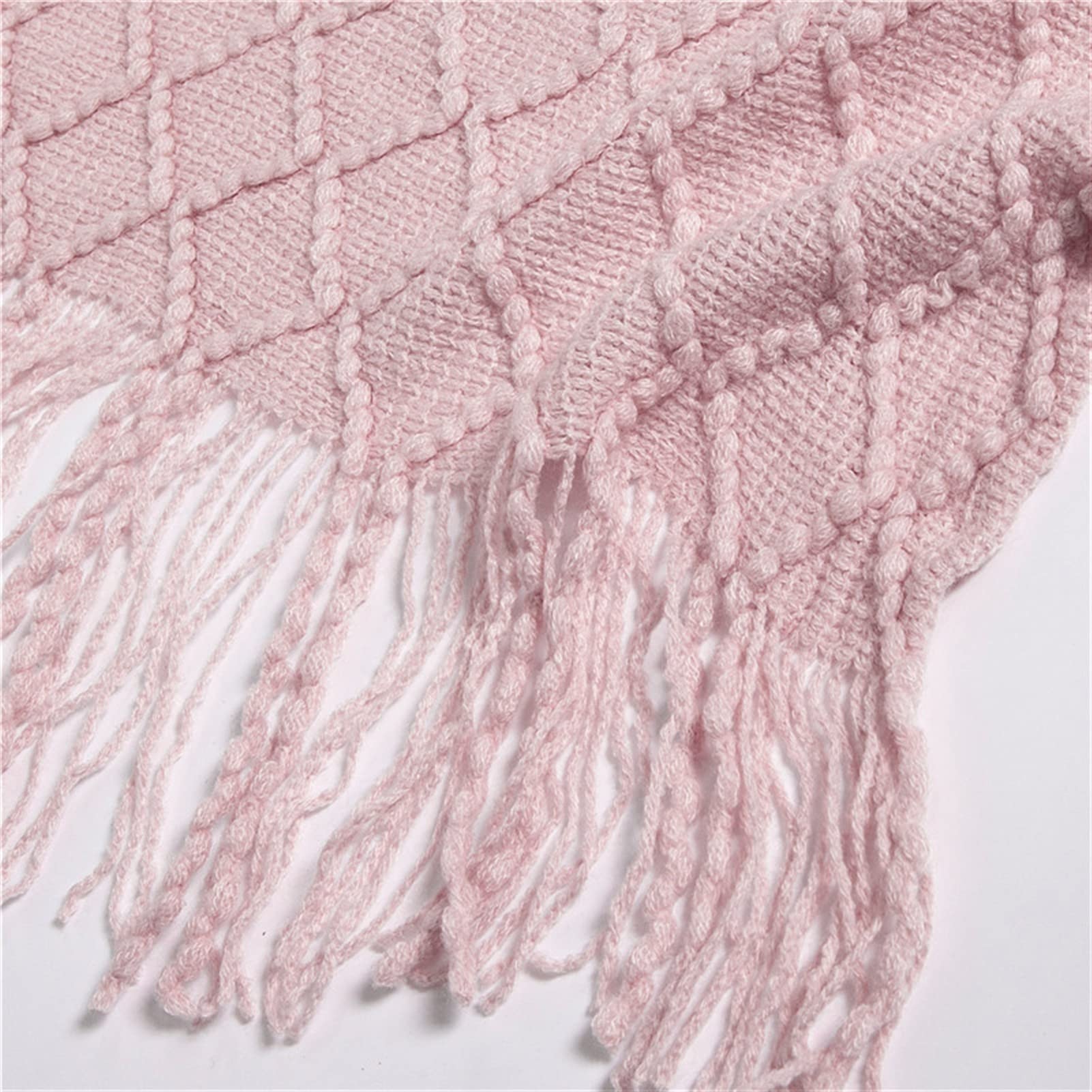Nordic Soft Knitted Throw Blanket 150x200cm - Luxurious Tassel Edge, Hot Yellow Grey & Pink - Cozy Sofa Blanket for Living Room, Bedroom, and Nap Time