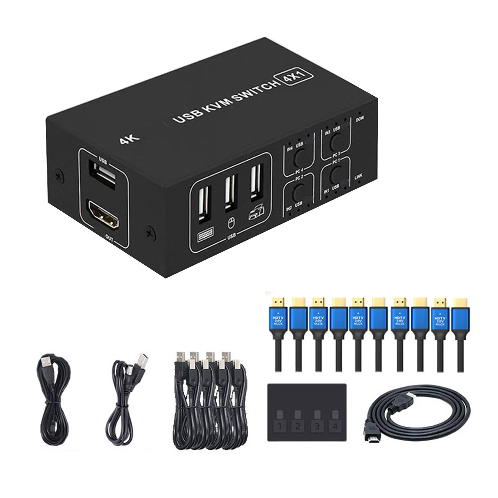 4-Port USB KVM Switch - 4 in 1 Out USB Sharing Hub for Keyboard, Mouse, Printer & Monitor | Perfect for Home Office, Multi-Computer Setup & Virtual Machine Control
