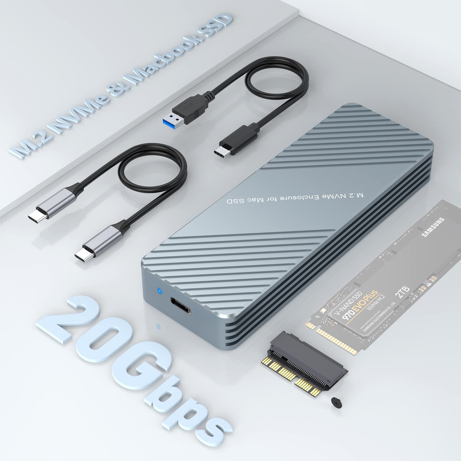 USB C 3.2 Gen 2 SSD Enclosure for MacBook - Aluminum M.2 NVMe Adapter Compatible with MacBook Air/Pro (2013-2017), iMac & Mac Pro | Fast Data Transfer | Perfect for External Storage, Backup & Data Recovery