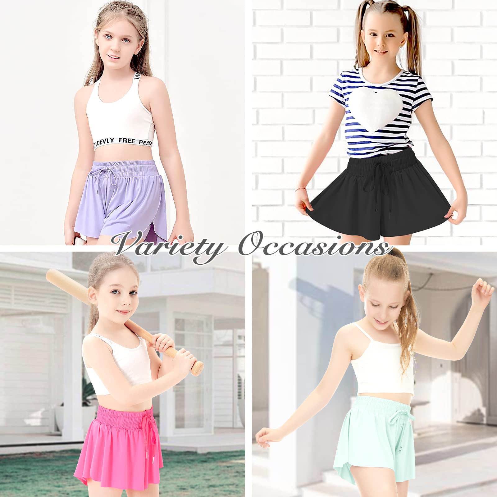 Girls' Athletic Running Shorts with Pockets - 2-in-1 Butterfly Design Spandex Workout Shorts for Teens | Perfect for Yoga, Gym & Outdoor Sports