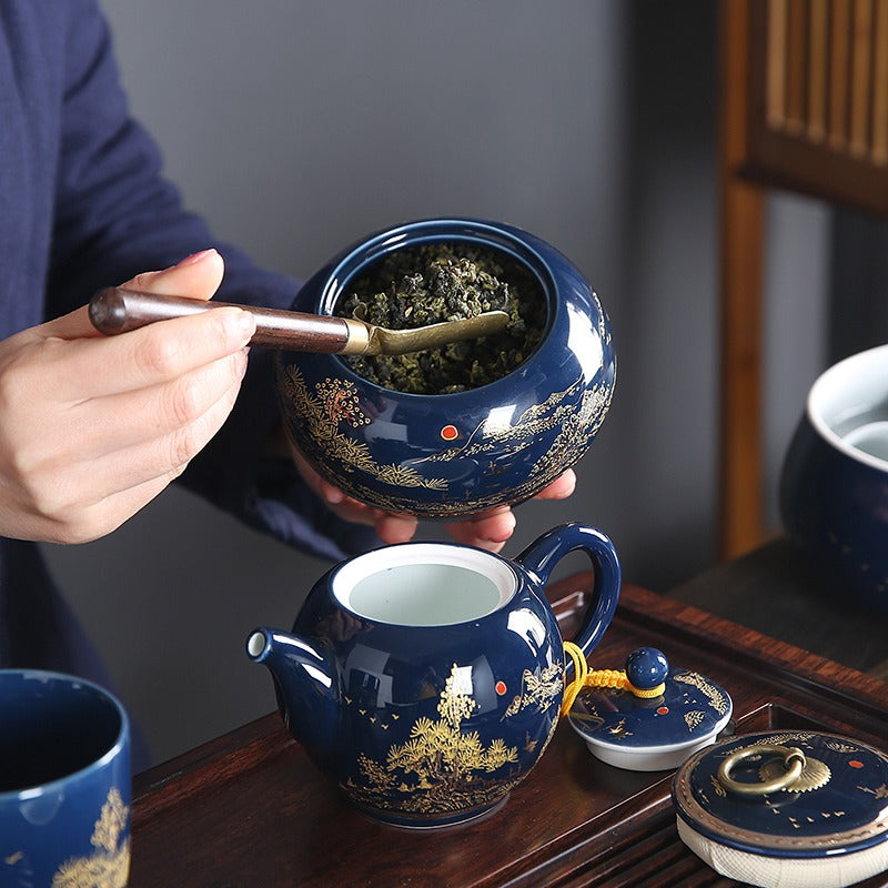 Exquisite Chinese Blue Landscape Porcelain Tea Set - Handcrafted 12-Piece Ceramic Gift Set for Afternoon Tea, Home Decor & Wedding Gifts - Perfect for Tea Ceremonies, Housewarming & Collectors