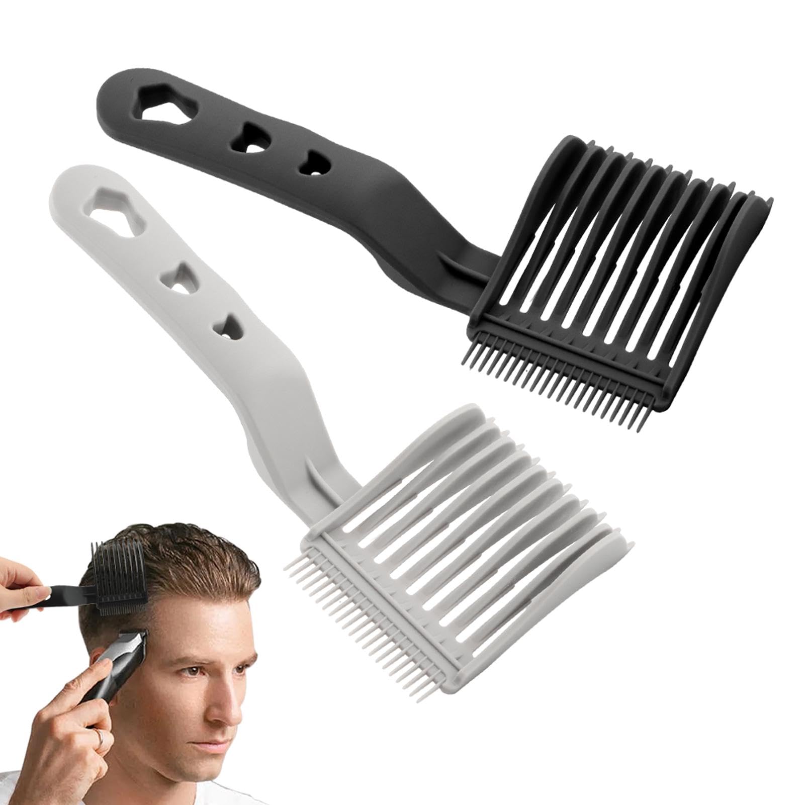 2-Pack Professional Barber Fade Combs - Curved & Flat Top Hair Cutting Combs for Men, Styling & Fading Tools for Home, Salon or Professional Use (Black + Grey) - Perfect for Haircuts, Beard Trimming & Styling