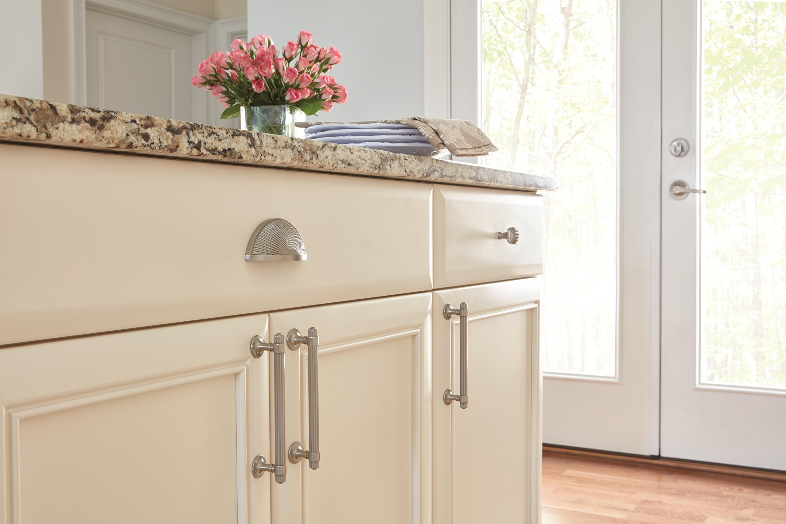 Amerock 3 Inch Satin Nickel Cabinet Cup Pull - 76mm Center to Center - Sea Grass Design - 1 Pack - Drawer Handle & Cabinet Hardware for Kitchen, Bathroom & Furniture Upgrade