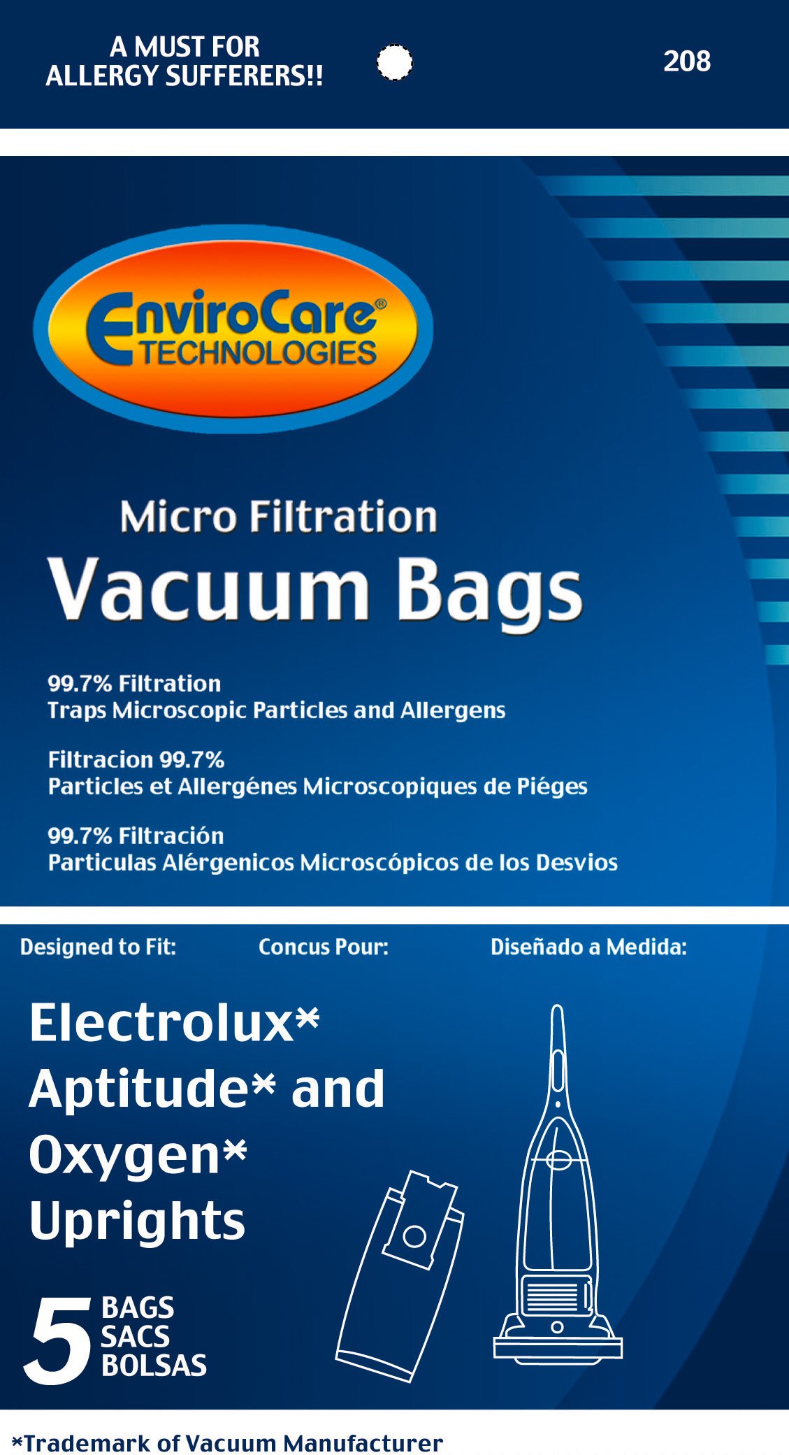 EnviroCare 5-Pack Replacement Micro Filtration Vacuum Cleaner Dust Bags - Compatible with Electrolux Upright Oxygen & Aptitude Models | Perfect for Pet Hair, Allergies & Deep Home Cleaning