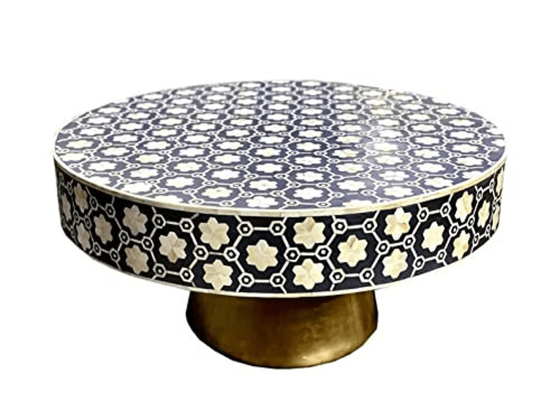 Handmade Black and White Inlay Round Coffee Table - Stylish Living Room Centerpiece for Modern Home Decor