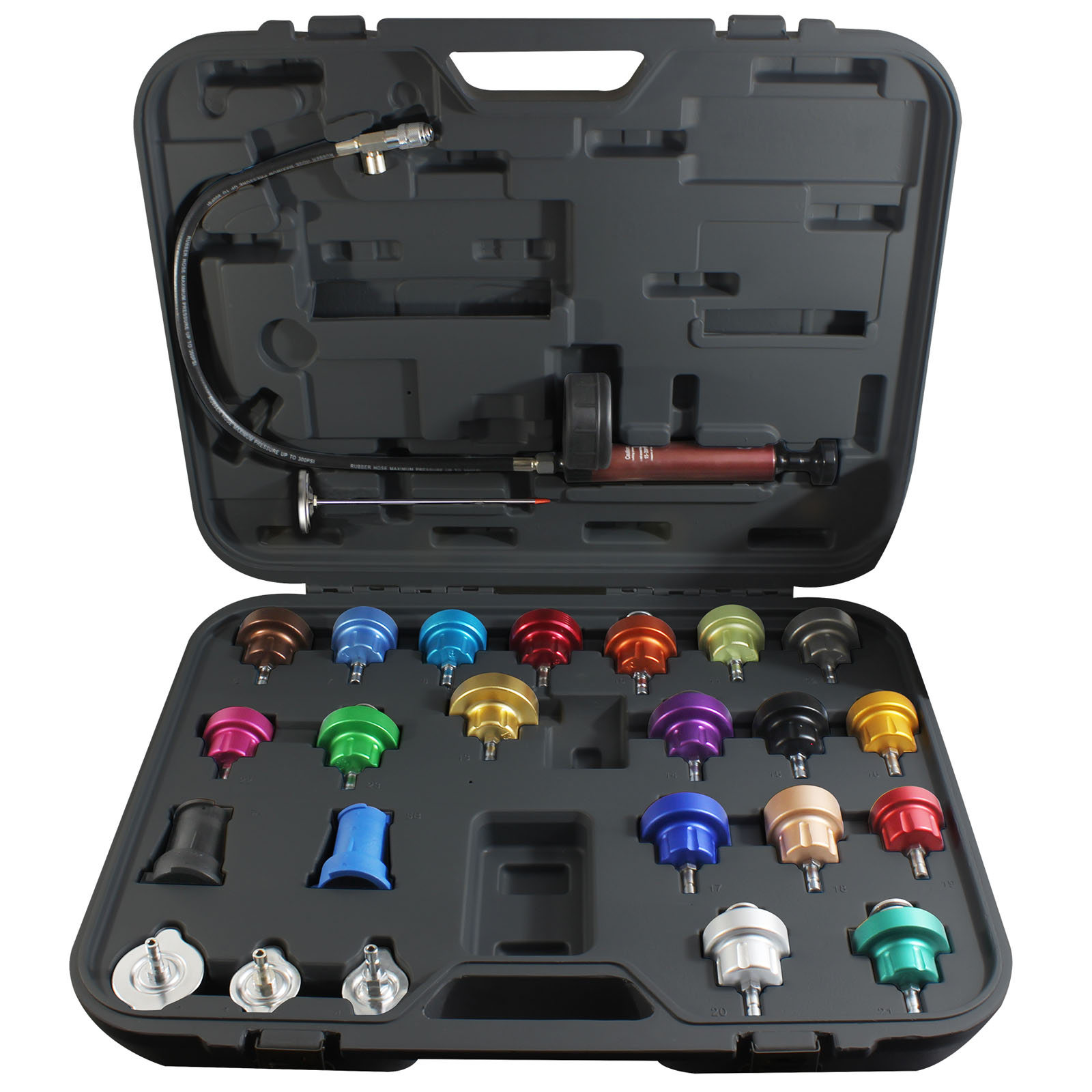Mastercool 43302 25-Piece Automotive Cooling System Pressure Test Kit - Professional Leak Detection for Cars, Trucks & SUVs - Ideal for Mechanics & DIY Auto Repairs