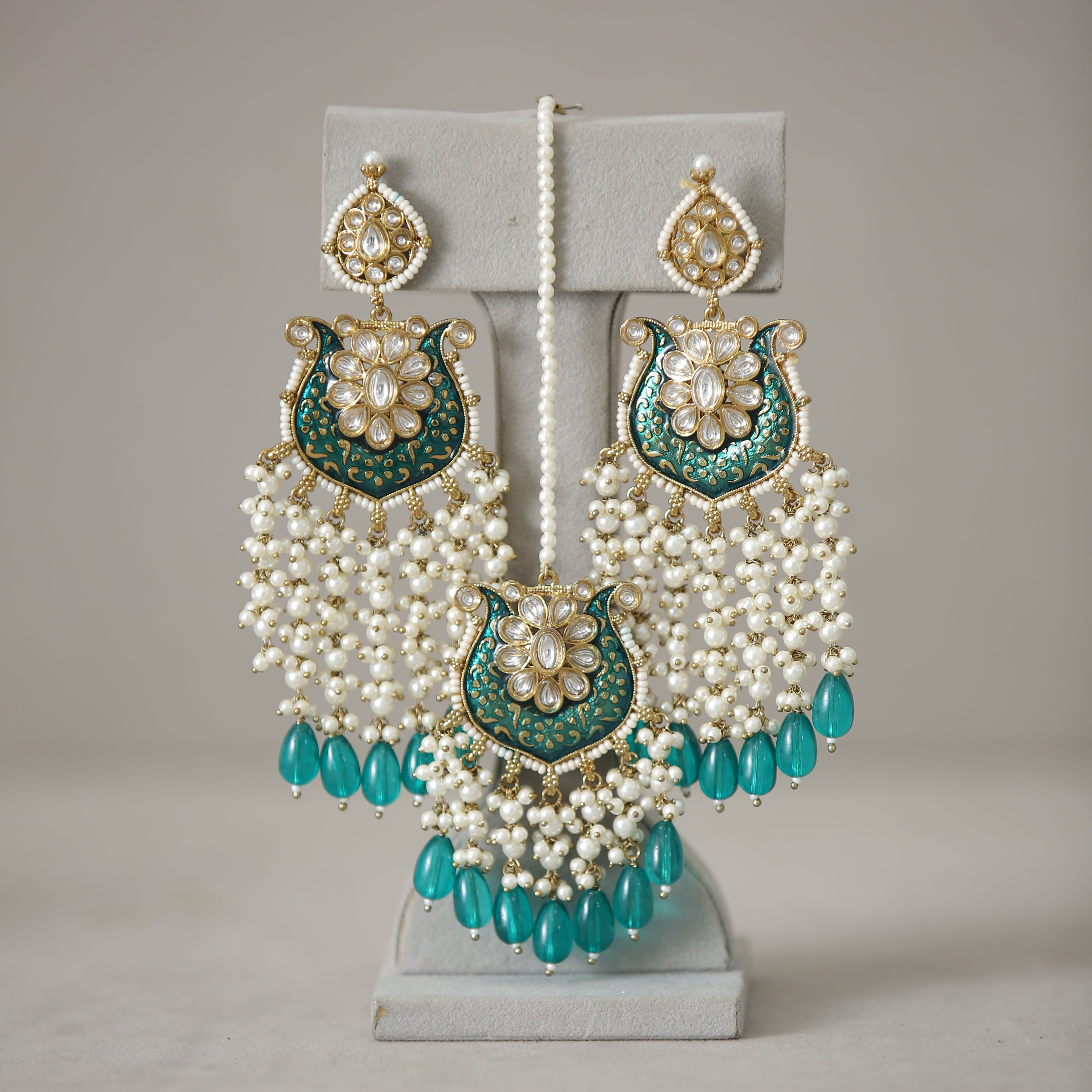 Anaisha Kundan Earrings with Tikka - Traditional Indian Jewelry for Weddings & Festivals | Handmade Bridal Accessories for Women | Perfect for Diwali, Karva Chauth & Special Occasions