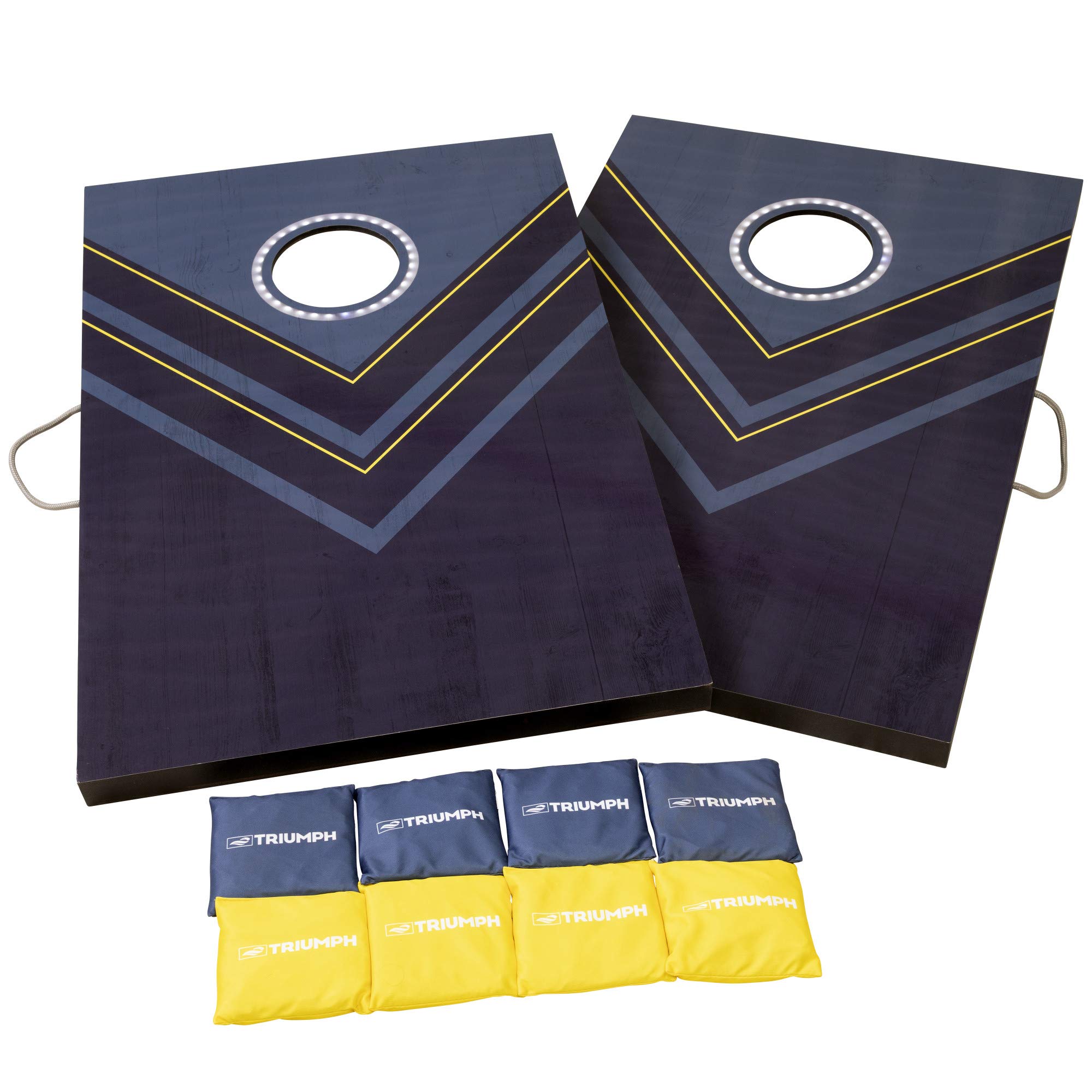 Premium Triumph Sports 2x3 Cornhole Game Set with LED Light Options - Includes 8 Bean Bags & Regulation Boards for Backyard, Tailgate Parties & Outdoor Fun