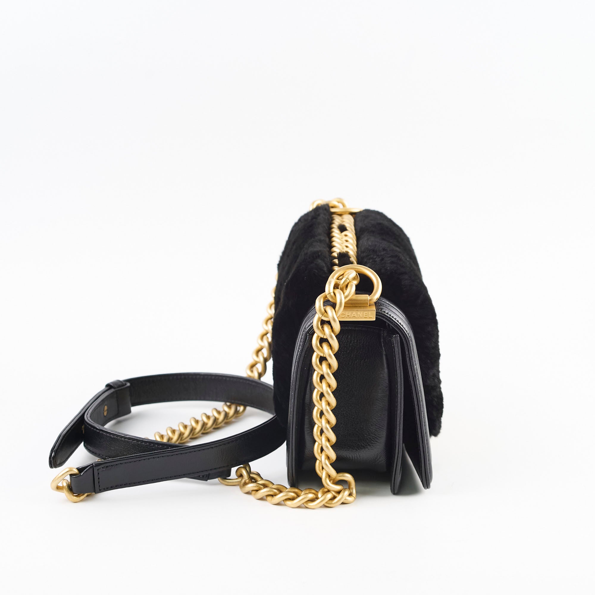 Chanel Boy Black Fur Handbag - Luxury Quilted Leather Crossbody Bag for Women | Perfect for Evening Parties, Date Nights & Special Occasions