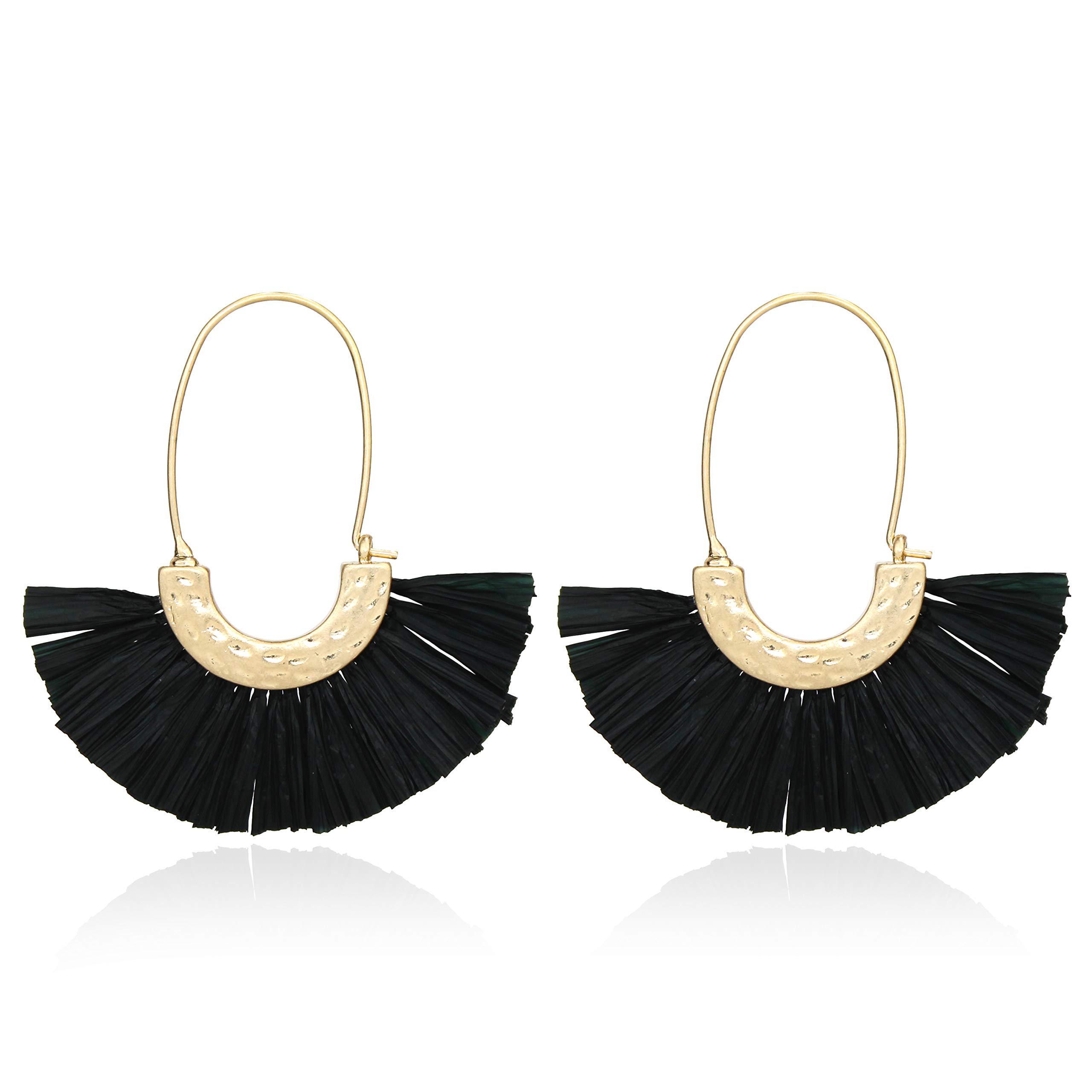 Pomina Colorful Raffia Thread Tassel Earrings - Bohemian Fringe Dangle Hoop Earrings for Women | Summer Fashion Jewelry | Perfect for Beach, Festival & Boho Outfits