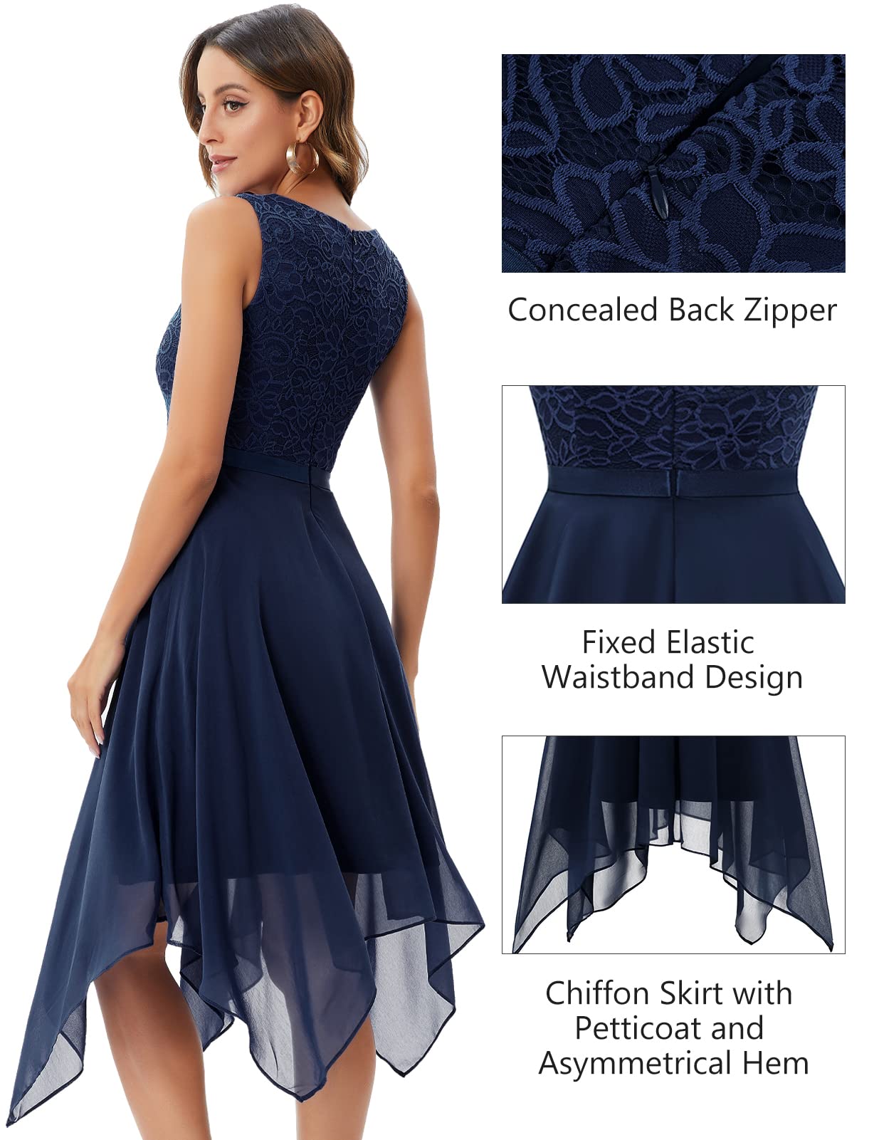 **Meetjen Women's Elegant Lace Cocktail Party Dress 2025 - Handkerchief Hem Bridesmaid & Prom Formal Gown for Wedding Guest - Perfect for Evening Parties, Bridal Showers & Special Occasions**