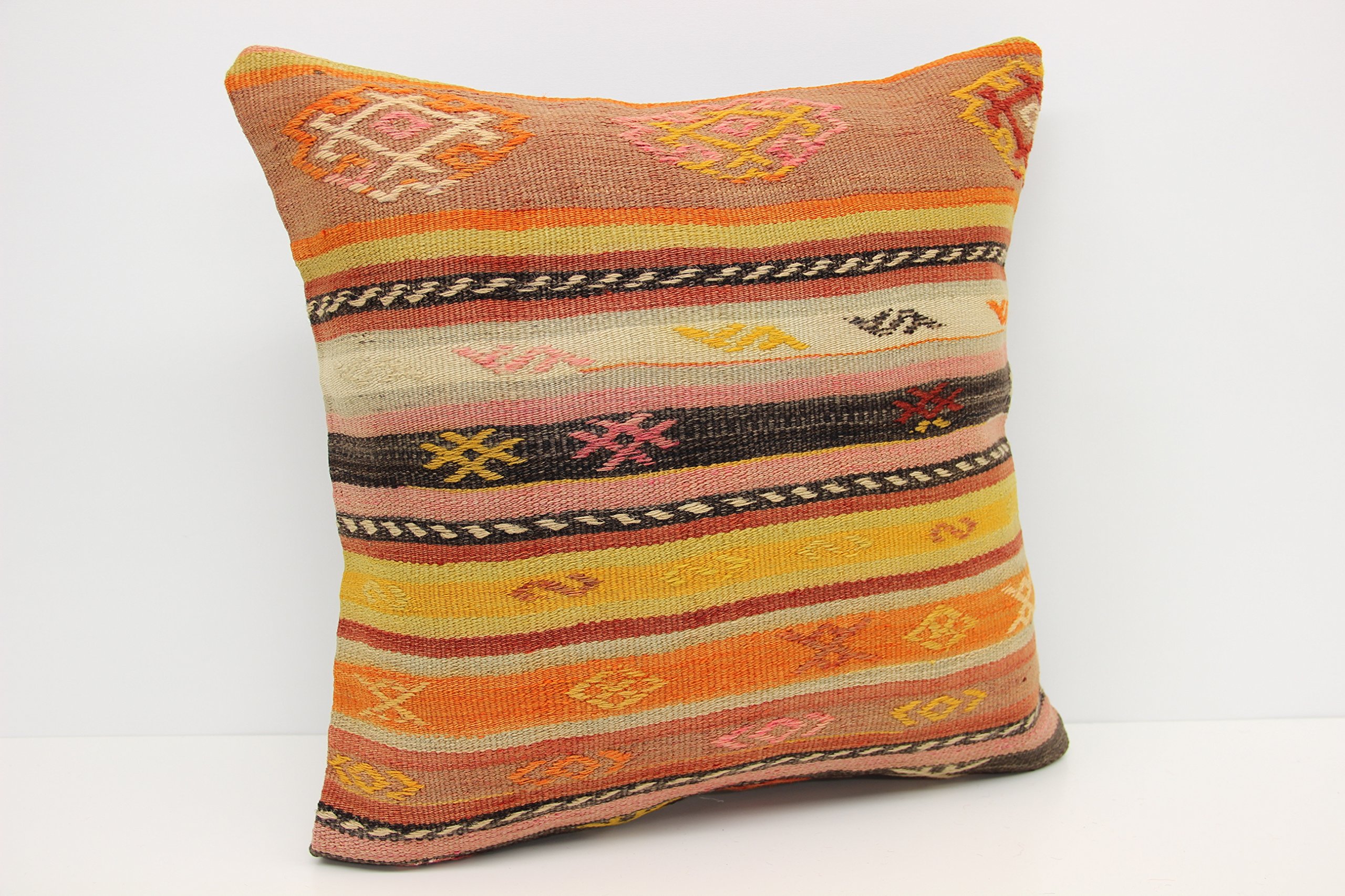 Handmade Organic Kilim Pillow Cover 20x20 Inch (50x50 cm) - Bohemian Sofa Decor, Ethnic Cushion Cover for Living Room, Bedroom & Outdoor Use