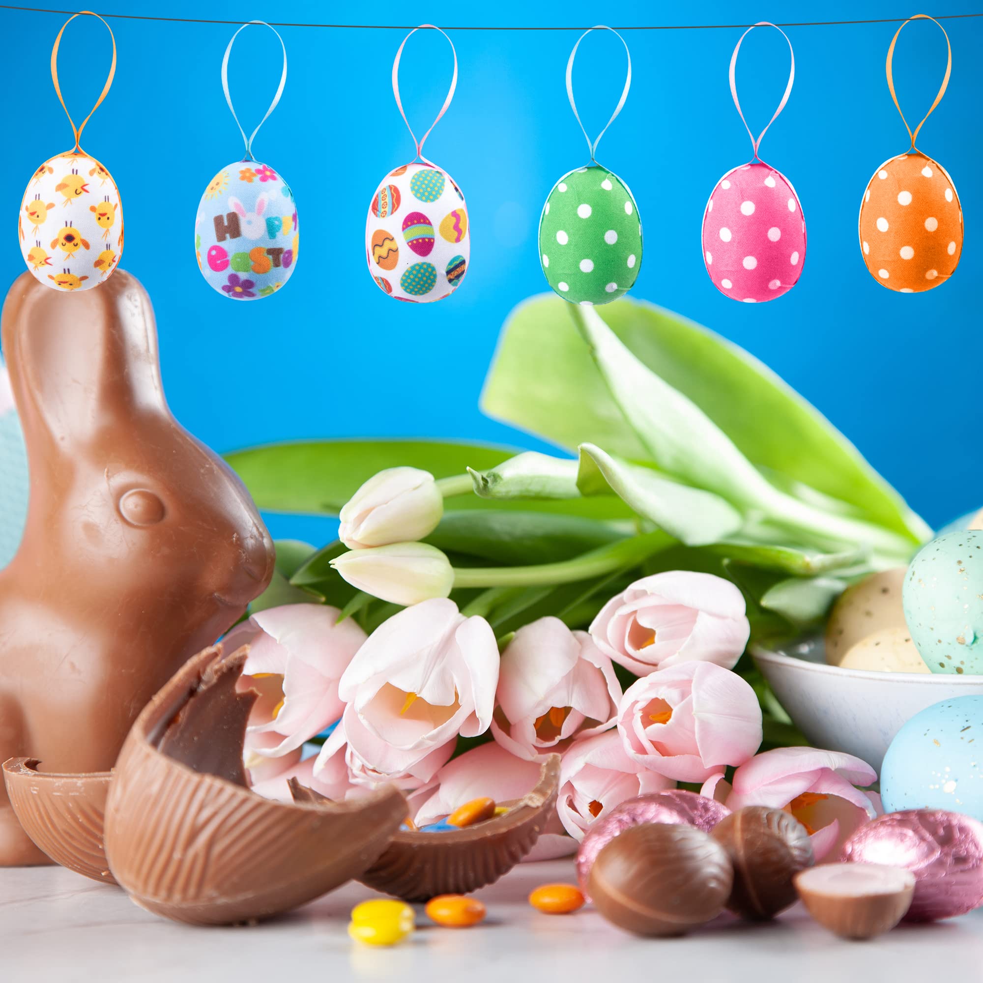 30PCS Fabric Wrapped Easter Eggs with Polka Dots - Small Easter Tree Hanging Decorations for Spring Party, Home & Garden Decor - Perfect for Easter Celebrations, DIY Crafts and Seasonal Table Centerpieces