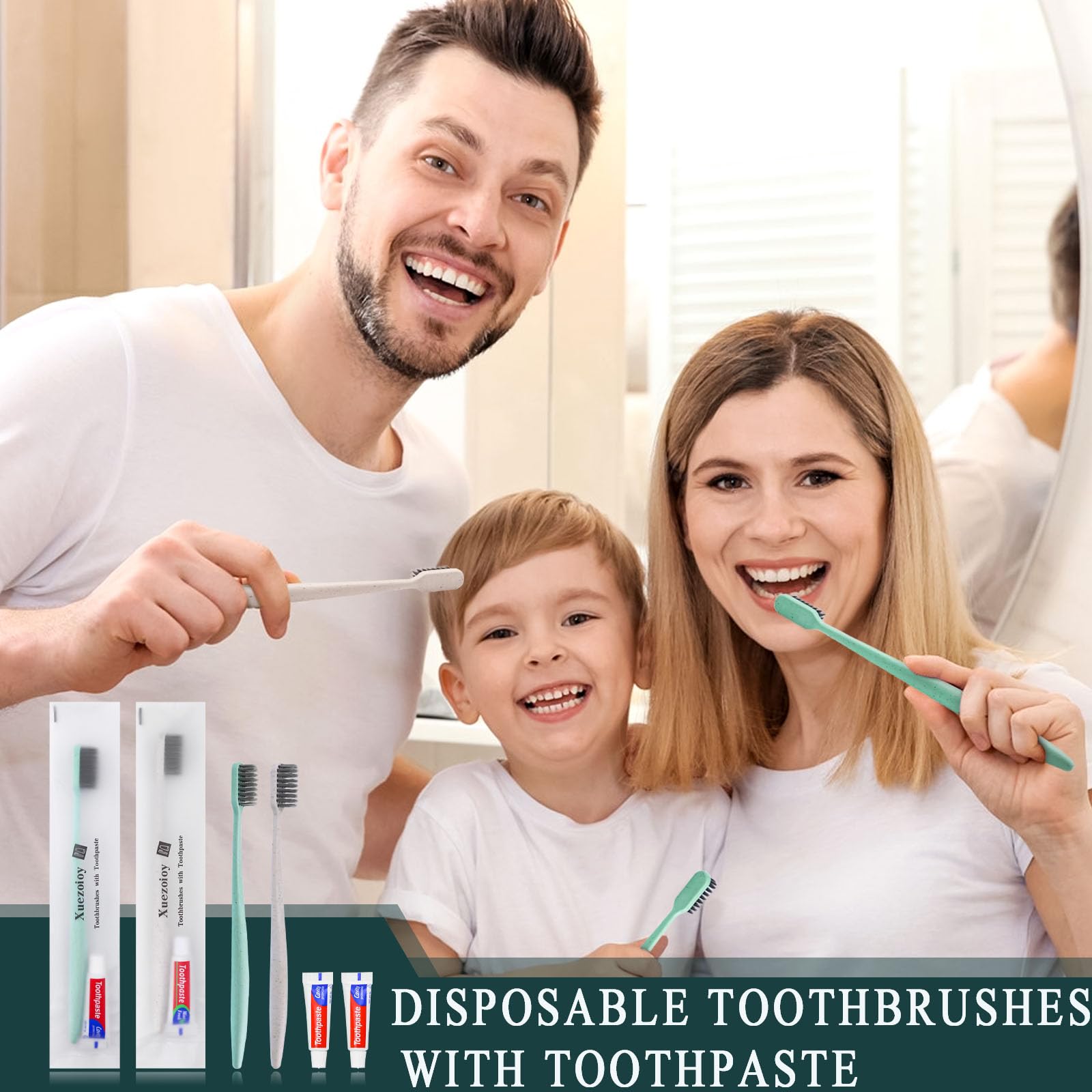 60 Pack Disposable Toothbrushes with Toothpaste - Individually Wrapped Travel Toothbrush Kit in Bulk for Travel, Hotels, Nursing Homes & Charity (Apricot & Green) | Perfect for Hygiene Kits, Emergency Supplies & On-the-Go Oral Care