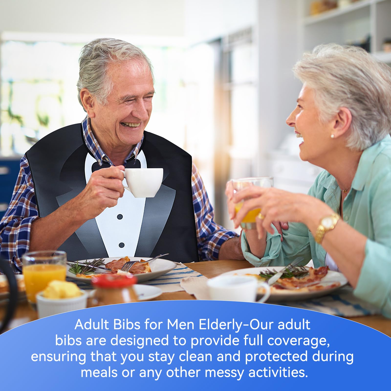 **Washable & Reusable Waterproof Adult Bibs for Elderly Men – Durable Clothing Protector with Crumb Catcher – Ideal for Mealtime, Dining Out & Assisted Living Care**