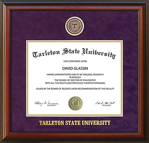 Tarleton State University Diploma Frame with School Medallion - Premium Custom College Graduation Display for Wall - Perfect for Office, Study Room or Home Decor
