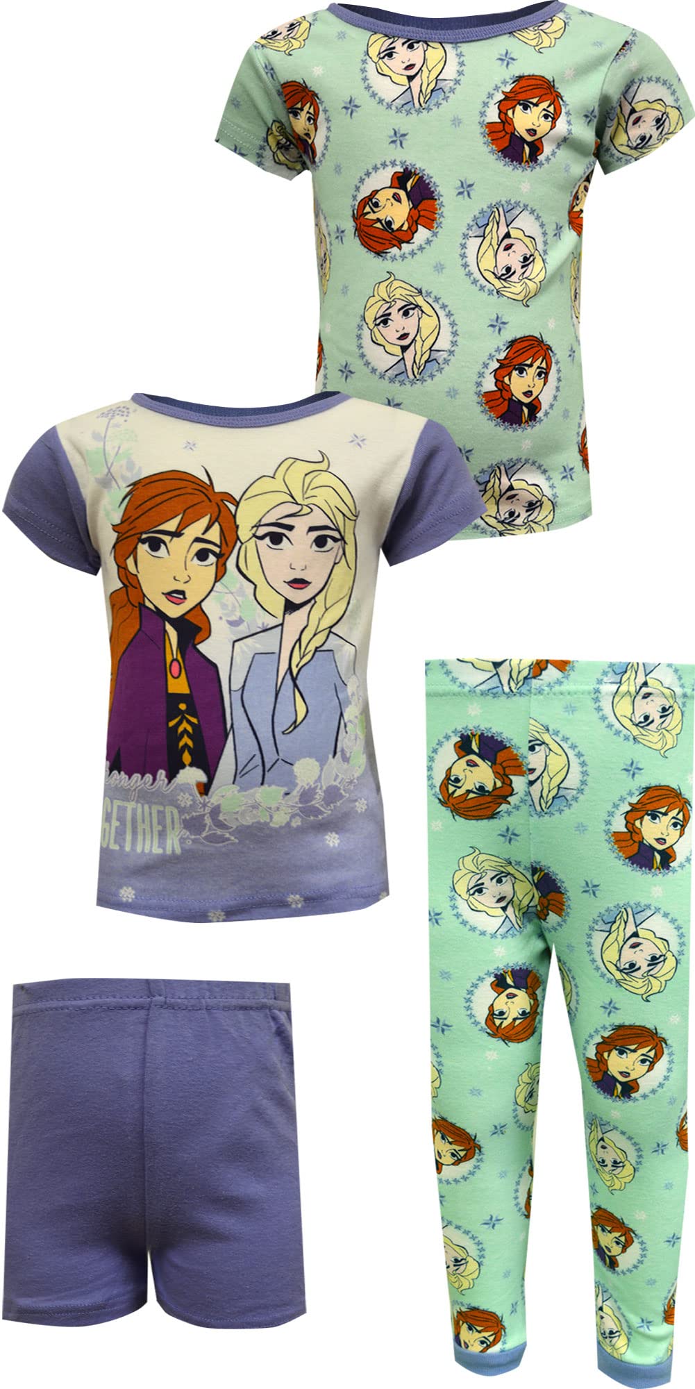 Disney Frozen 2 Elsa & Anna 4-Piece Cotton Pajama Set for Toddler Girls - Soft & Comfortable Sleepwear for Bedtime & Playtime