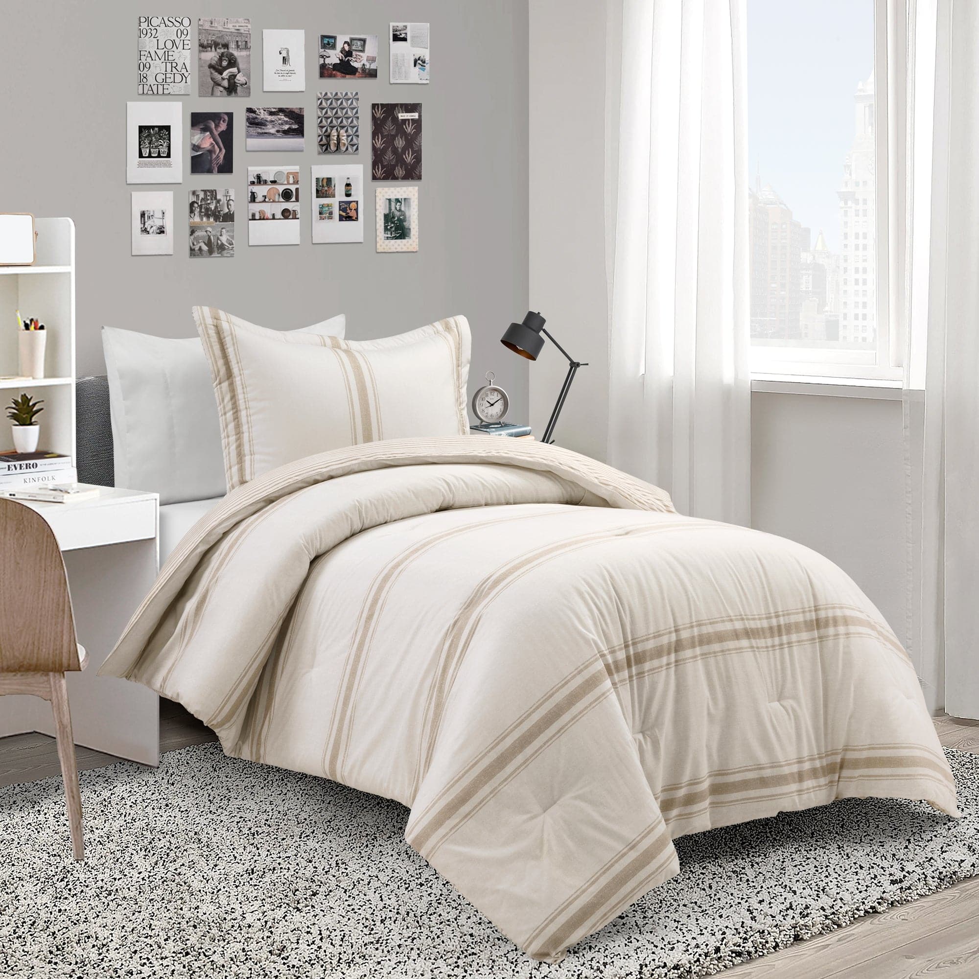Farmhouse Stripe Reversible Comforter Set - Queen Size, Soft Breathable Cotton Bedding - Perfect for Cozy Bedroom Decor & Guest Room Styling