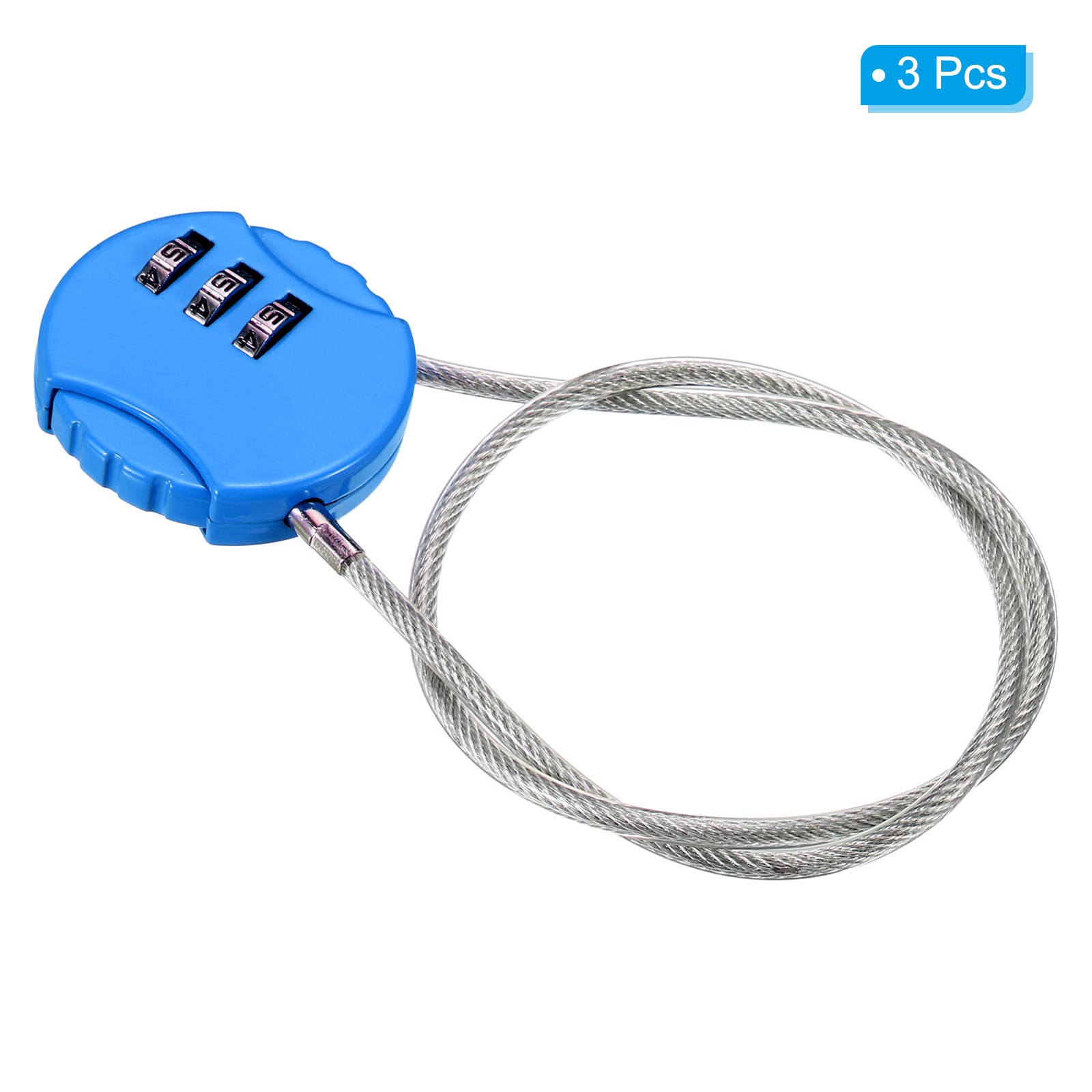 PATIKIL 15-Inch Combination Lock Set - 3 Pcs 3-Digit Waterproof Outdoor Padlocks with Steel Wire Rope for Luggage, Gym Lockers, Fences, Toolboxes & Backpacks (Bright Blue) - Secure Your Valuables During Travel, Workouts & Outdoor Activities