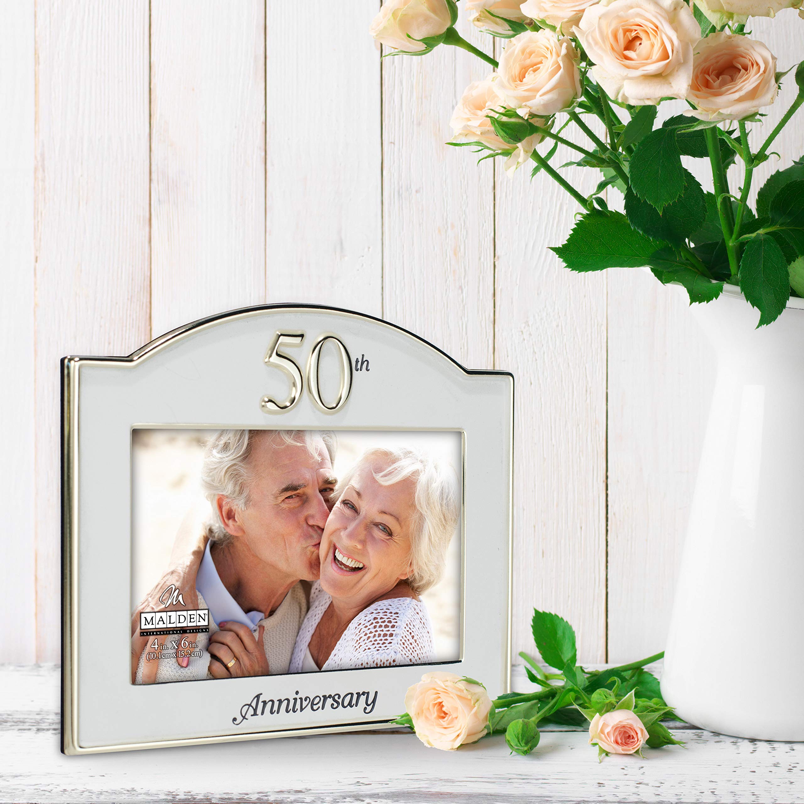 Malden International Designs 50th Wedding Anniversary Two-Tone Picture Frame - 4x6 Inch Gold & Silver - Perfect for Displaying Cherished Memories, Home Decor, and Gift Giving