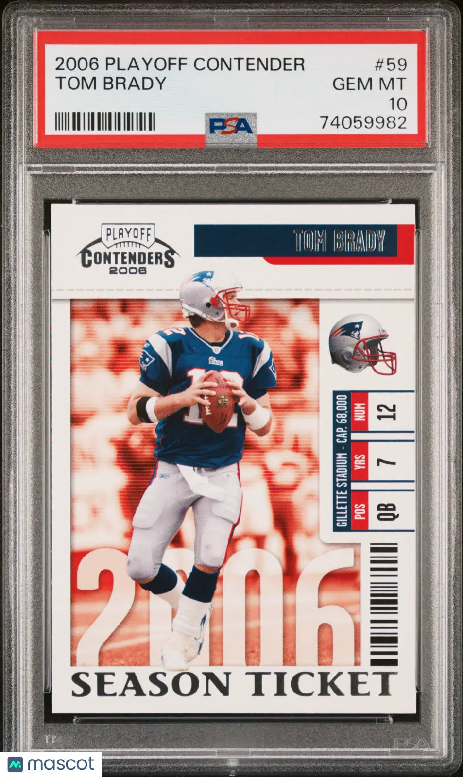 2006 Playoff Contenders PSA 10 Tom Brady Season Ticket #59 - Rare Football Trading Card for Collectors & Investors - Perfect for Sports Memorabilia Displays & Investment Portfolios