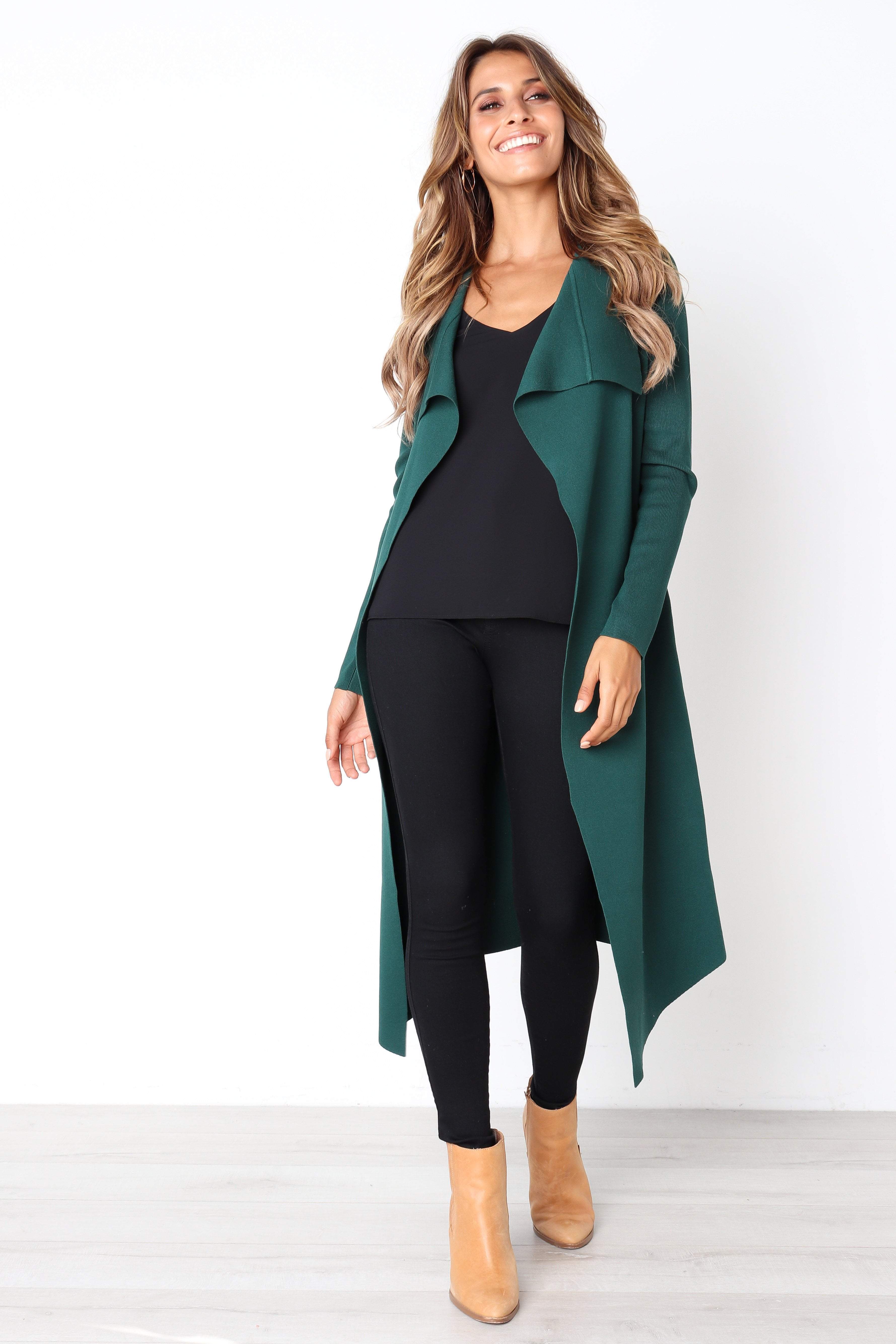 Audrina Cardigan Women's Knit Sweater - Soft Forest Green Pullover for Fall & Winter | Cozy Office Wear & Casual Outfits