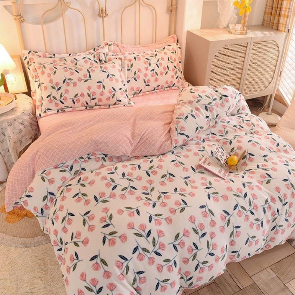 Luxury Winter King Size Bedding Set - 4 Piece Milk Velvet Duvet Cover with Flannel Sheets, Double-Sided Plush for Ultimate Warmth | Soft Coral Velvet Bed Sheets for Cozy Nights | Perfect for Cold Weather & Master Bedroom Decor (Red, 1.8 Bed)