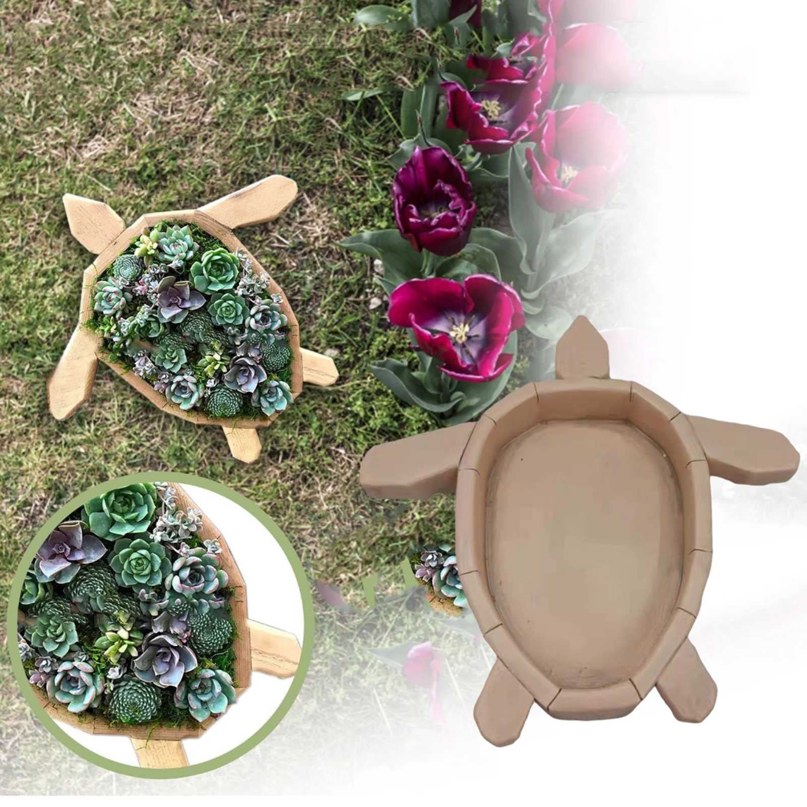 Ygtko Wooden Turtle Shaped Planter - Handcrafted Succulent & Flower Pot for Indoor/Outdoor Garden Decor - Perfect for Home, Office, Balcony & Patio Decorations