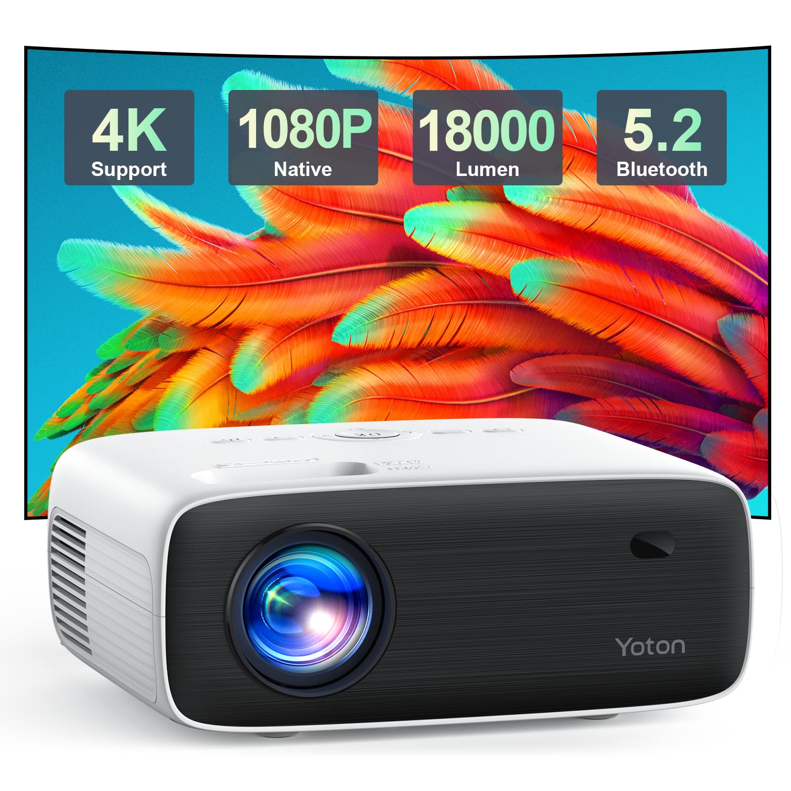 YOTON Y6 4K Mini Projector with Bluetooth 5.2 - 18000 Lumens Full HD 1080P Home Theater Movie Projector - 200