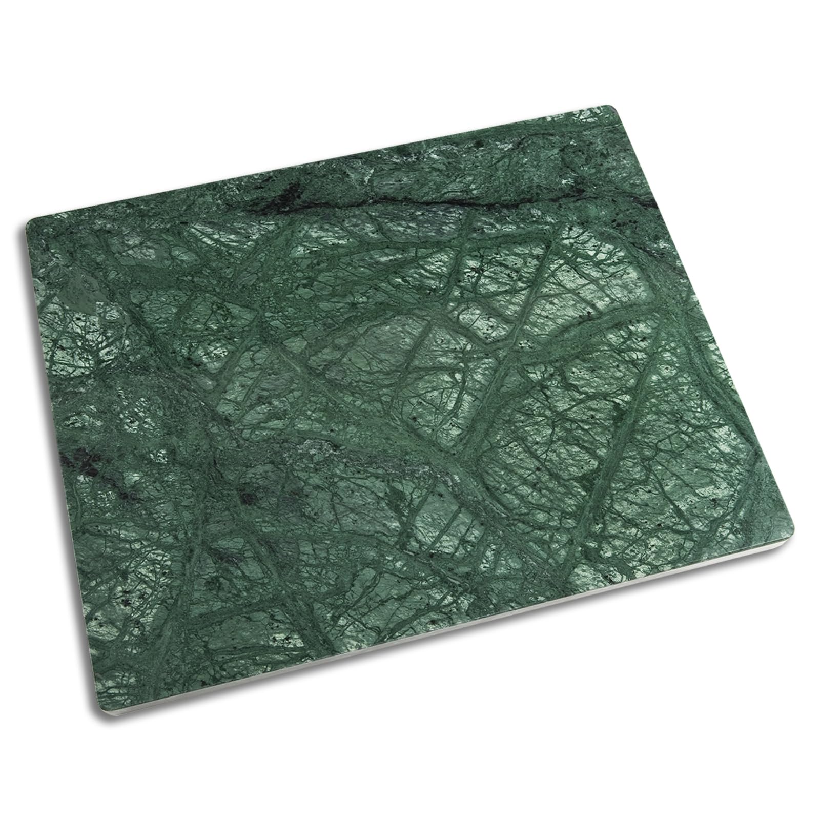 Premium Natural Green Marble Pastry Board - 16x12x0.5 Inch Handcrafted Cheese & Chocolate Tempering Slab with Non-Slip Feet - Perfect for Baking, Charcuterie & Kitchen Decor