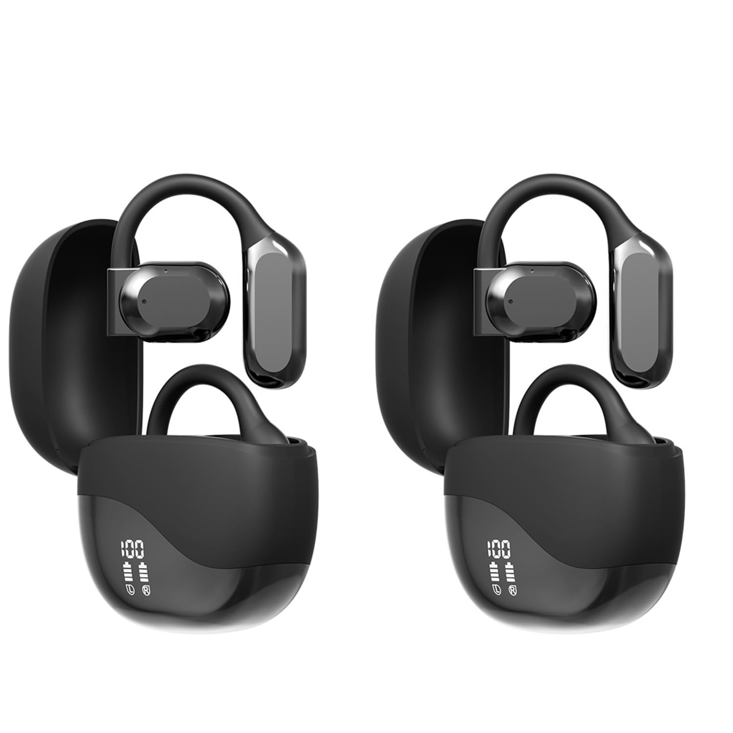 Real Time AI Language Translator Earbuds - Open Ear Wireless Bluetooth Translator Pods for iOS & Android with 144 Languages Support (2 Black) - Perfect for Travel, Business Meetings & International Communication