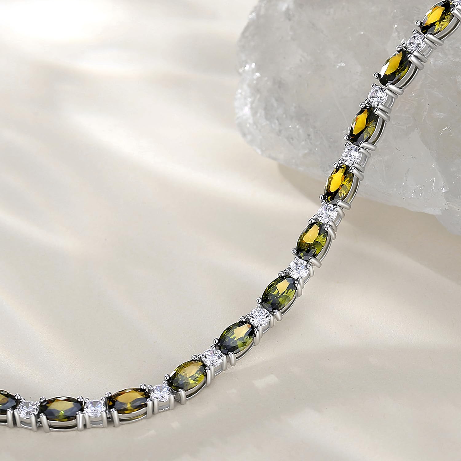 FANCIME Sterling Silver Birthstone Tennis Bracelet - Dainty Charm Bracelet for Women, Mom, Birthday Gifts | 7