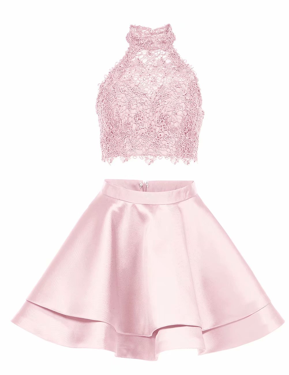 Elegant White Halter Two-Piece Dress for Women | Homecoming & Cocktail Party Outfit | Perfect for Prom, Dances, and Special Occasions