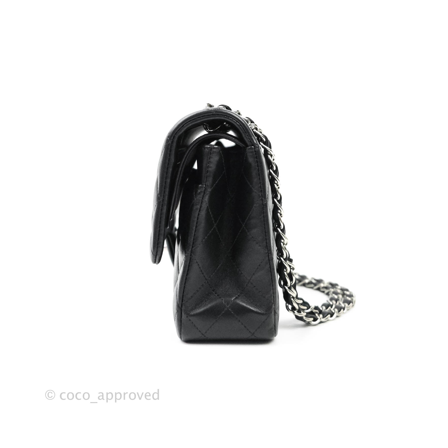 Chanel Classic M/L Medium Double Flap Bag Black Lambskin Silver Hardware - Luxury Designer Handbag for Women, Perfect for Work, Evening Events & Special Occasions