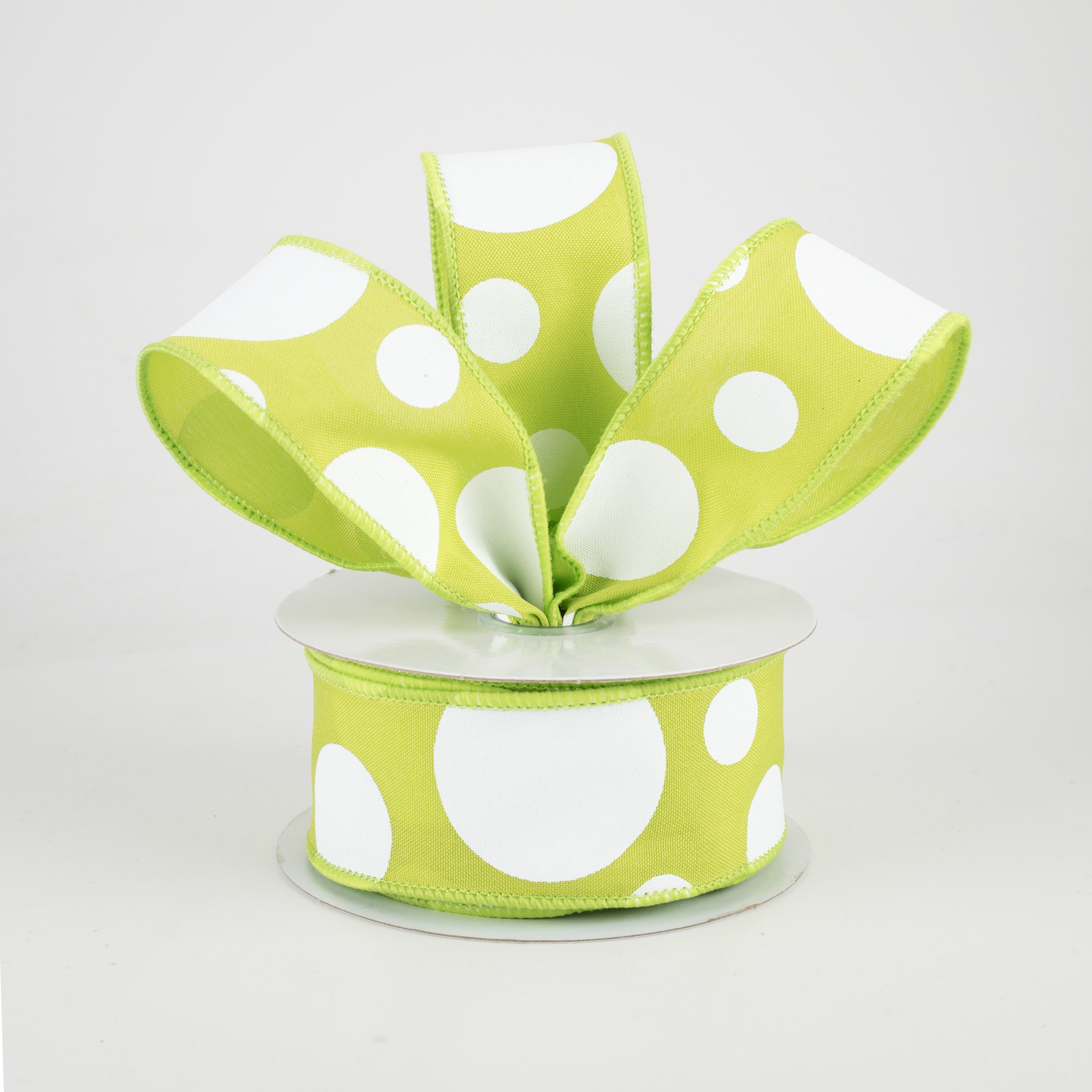 1.5 Inch Giant Three Size Polka Dot Ribbon - Lime Green & White Grosgrain Ribbon (10 Yards) for Gift Wrapping, DIY Crafts, Party Decorations and Hair Bows