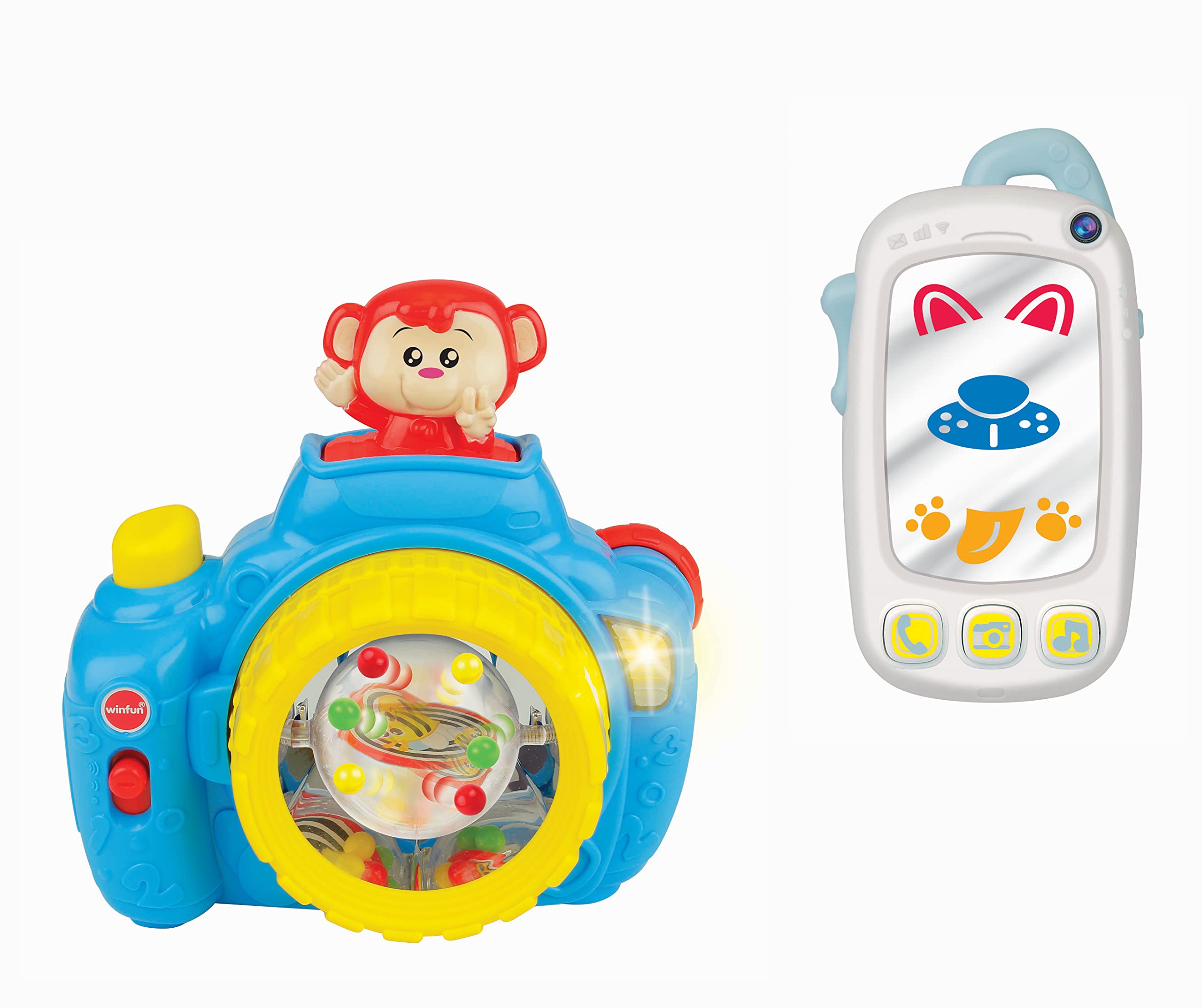 **Winfun My First Baby Selfie Phone & Pop Up Monkey Camera Twin Pack – Interactive Toy for Babies 9+ Months – Multicolor (900096) – Perfect for Early Learning & Playtime Fun**