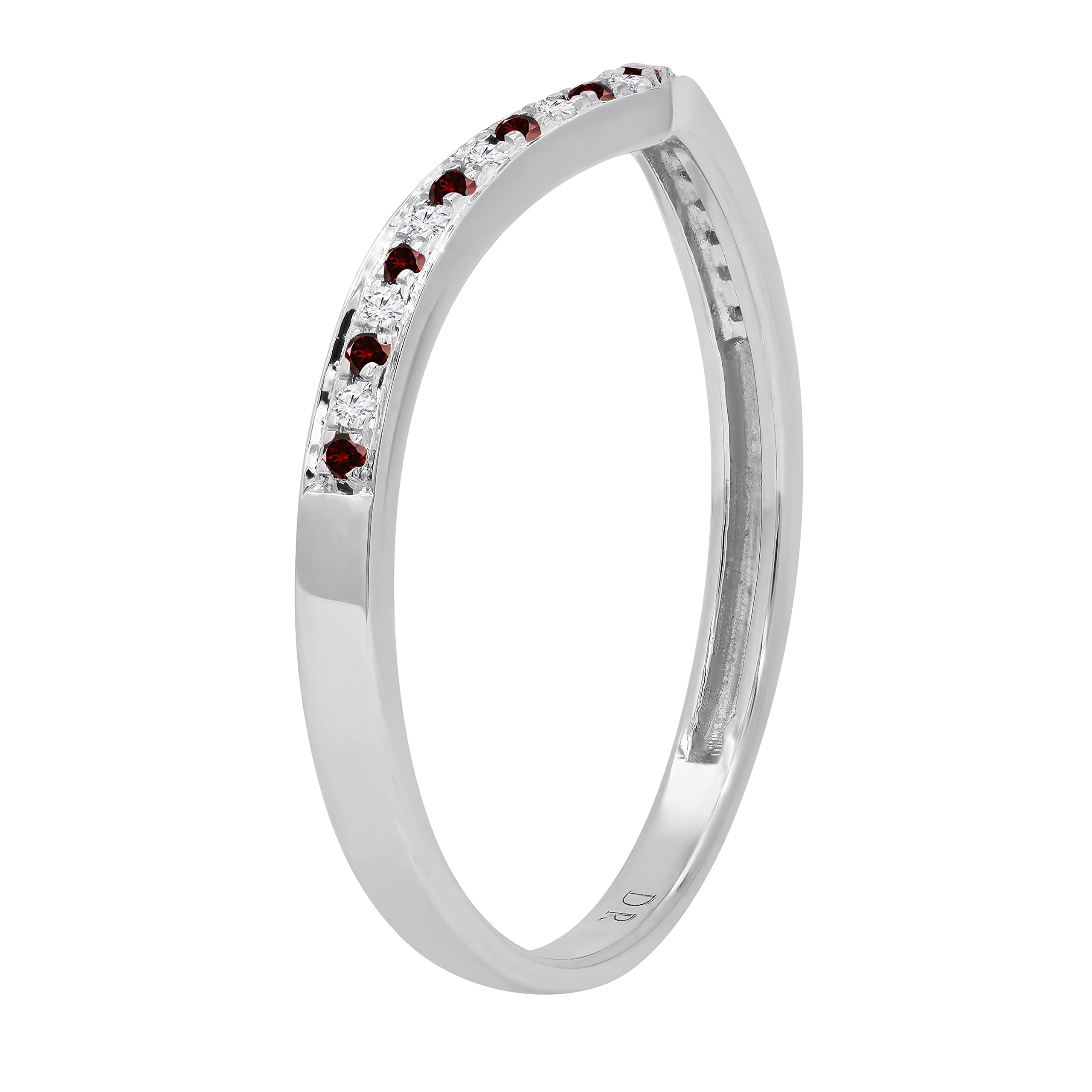 10K Solid White Gold Round Gemstone & Diamond Women's Bridal Wedding Band - Chevron Anniversary Ring for Engagement, Promise, or Special Occasions | Dazzlingrock Collection