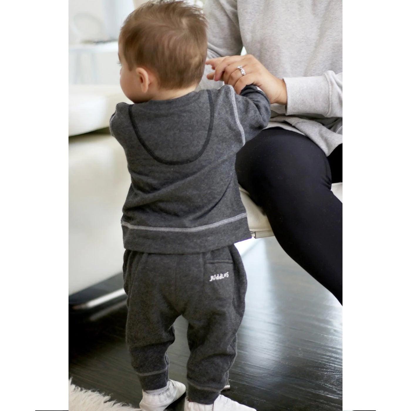 Juddlies 2-Piece Jogger Set for Women - Charcoal Fleck Fleece Lounge Wear, Comfortable Casual Outfit for Home, Gym & Running