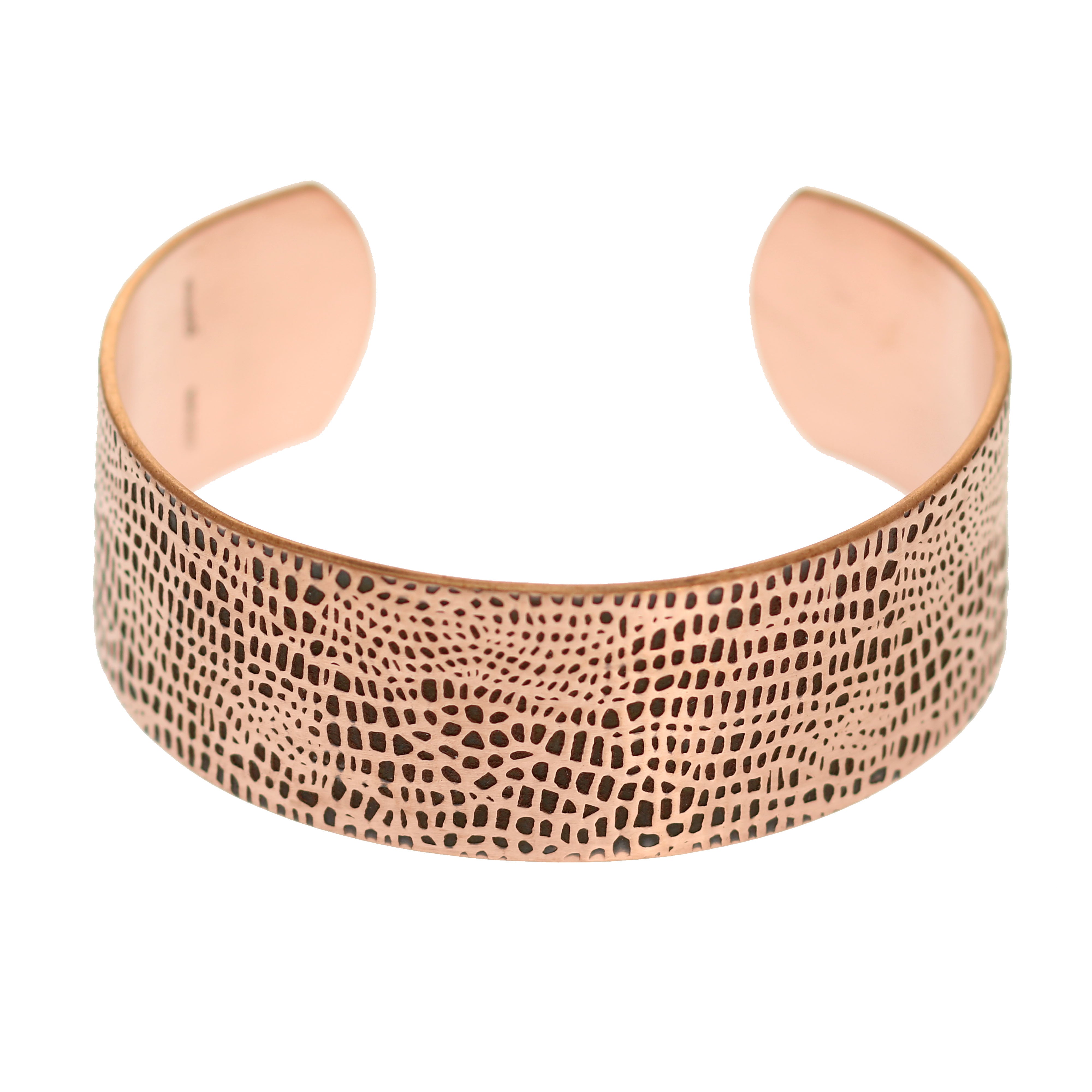 Men's Alligator Embossed Solid Copper Cuff Bracelet - 1 Inch Wide Bangle for Casual & Formal Wear - Perfect Gift for Men