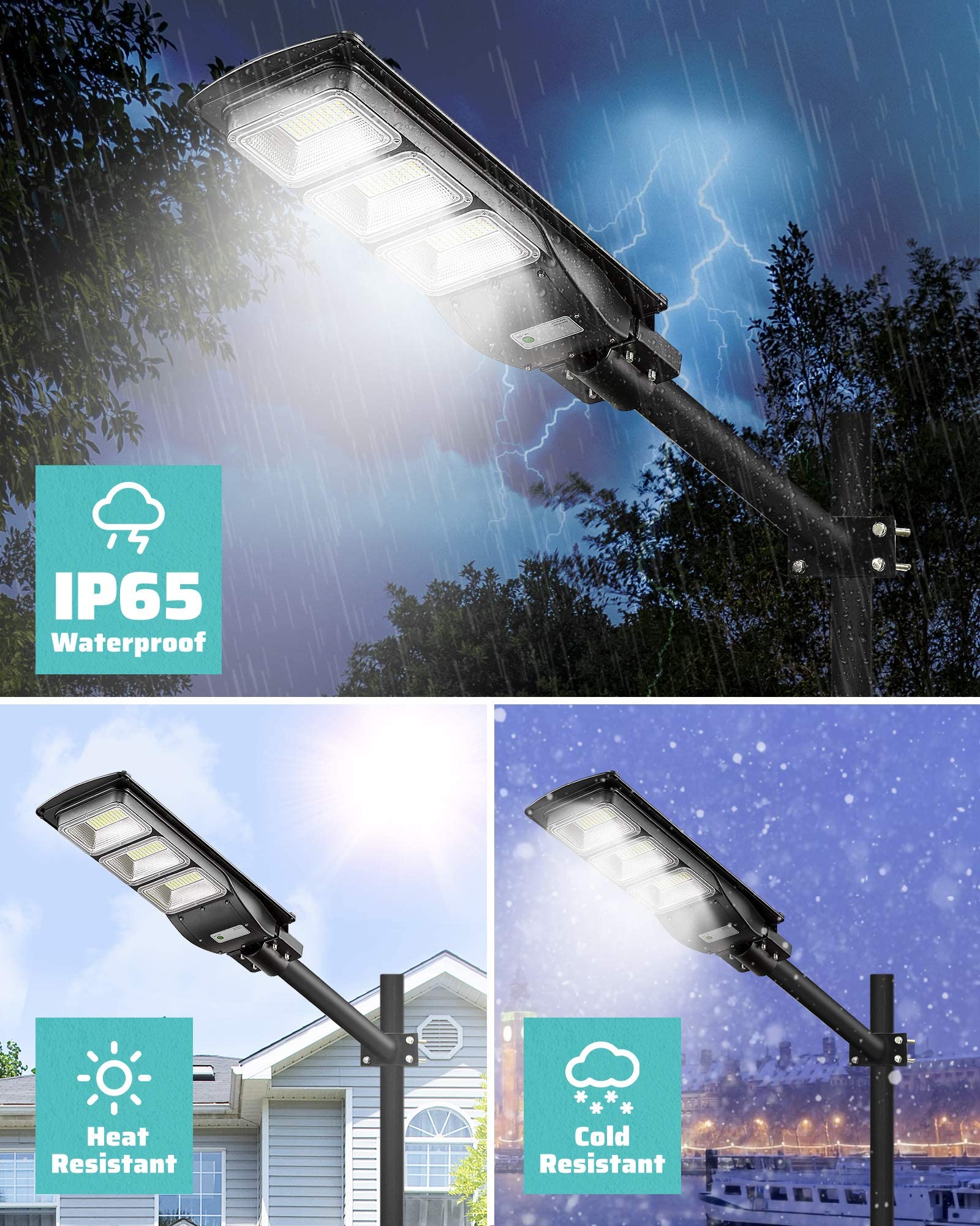 2 Pack 2000W Solar LED Street Lights with Motion Sensor - IP65 Waterproof Outdoor Security Lighting for Parking Lots, Driveways, Gardens - Dusk to Dawn Solar Powered Flood Lights for Home, Garage & Yard Safety