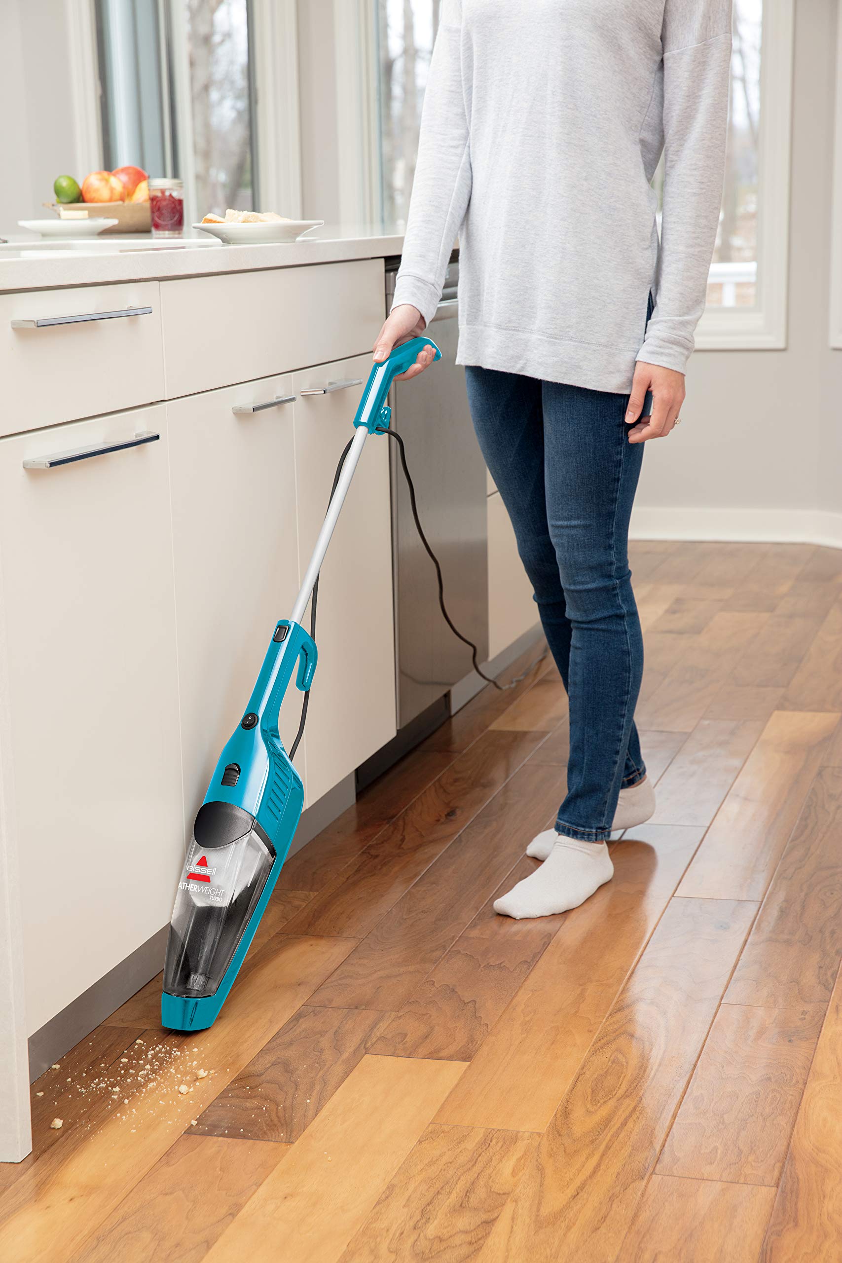 Bissell Featherweight Turbo Lightweight Stick Vacuum with Lift-Off Hand Vacuum & Motorized Brushroll - Powerful Compact Corded Vacuum Cleaner (15 ft Cord) for Hardwood Floors, Carpets, Pet Hair & Home Cleaning