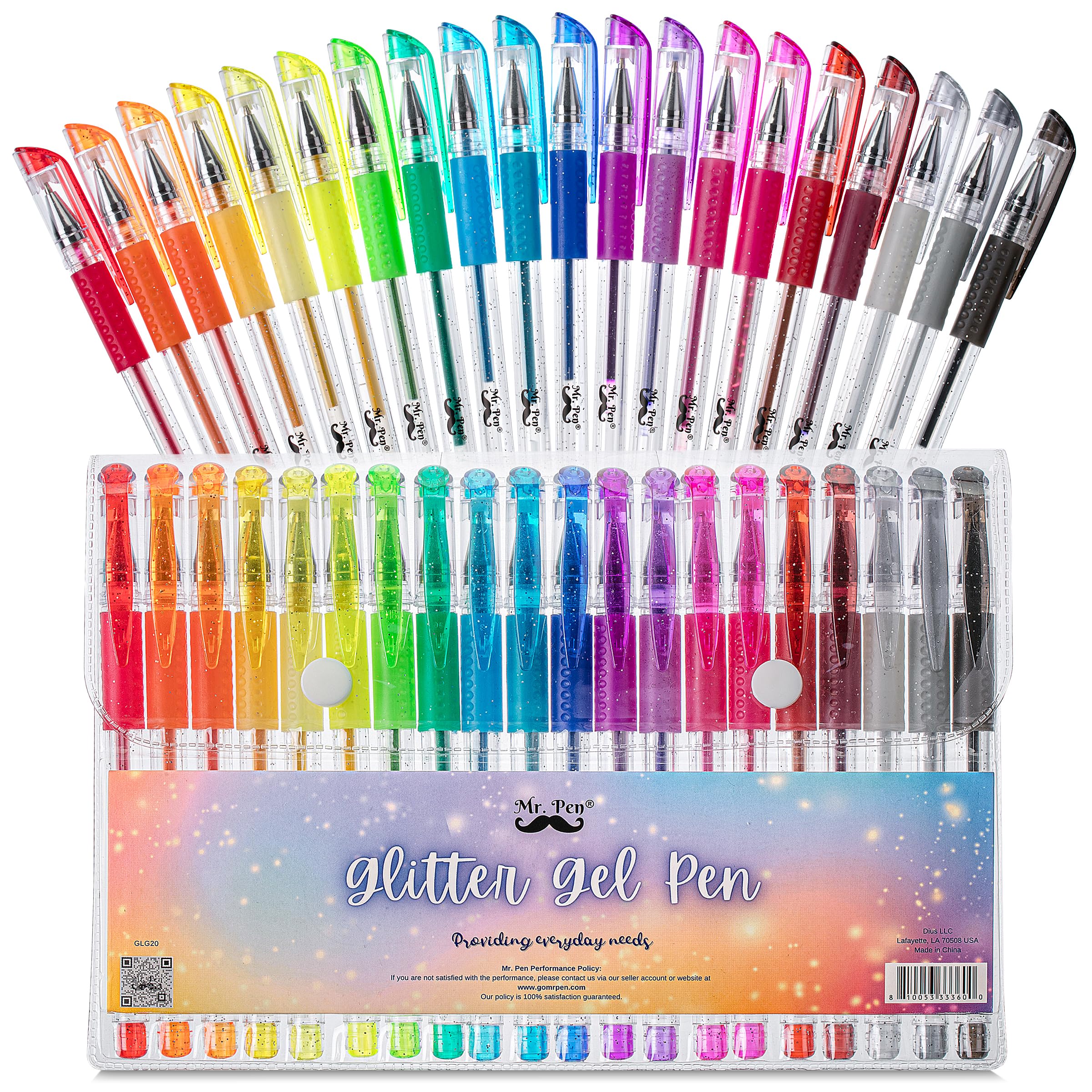 Mr. Pen Glitter Gel Pens Set - 20 Vibrant Neon Colors, Sparkly Gel Pens for Adult Coloring Books, Bible Journaling, Scrapbooking & Art Projects | Smooth Writing Gel Pens for Journals, Planners & Creative Crafts