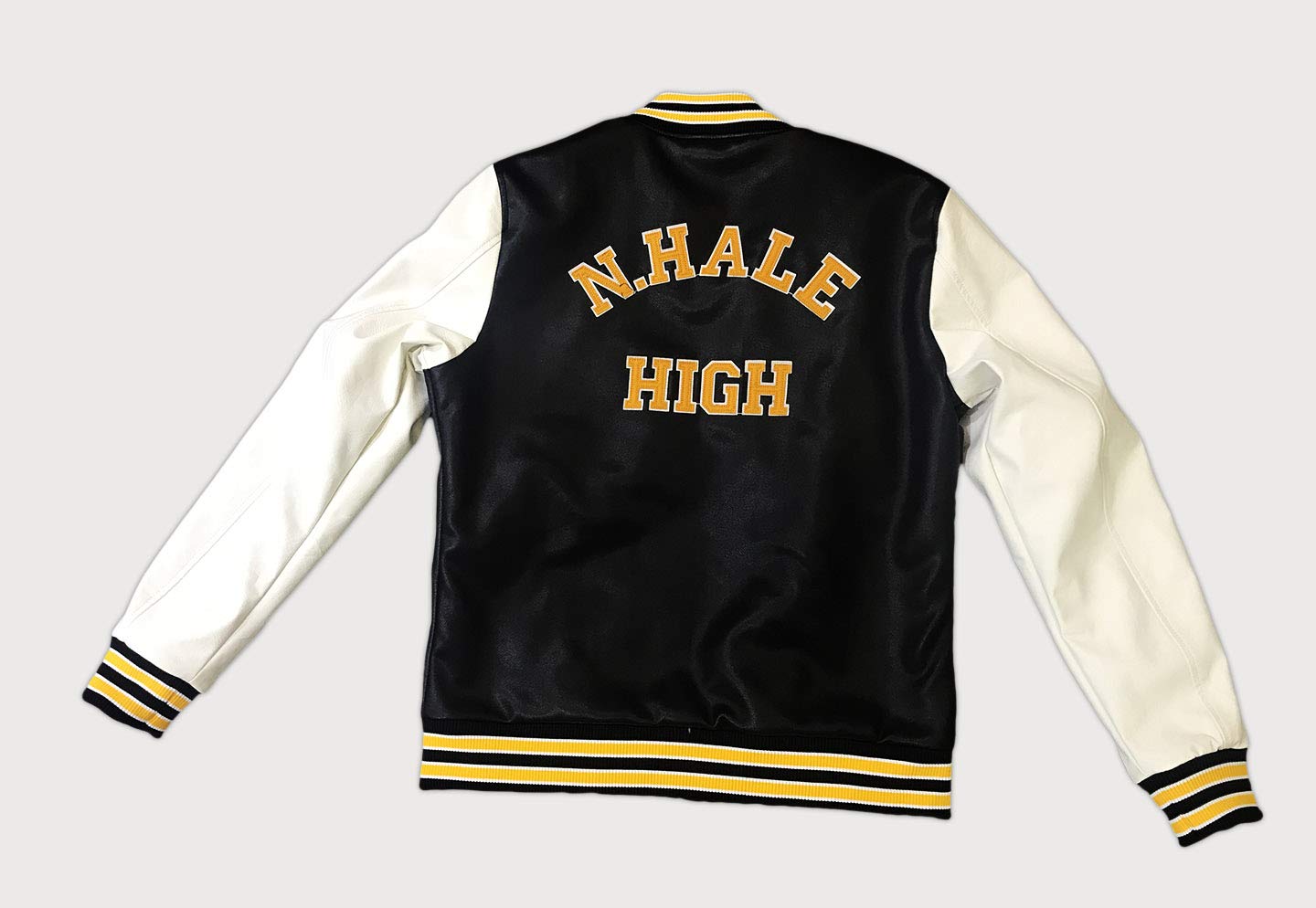 Mac N.Hale High School Black & White Varsity Letterman Leather Bomber Jacket - Vintage Style Letterman Jacket for School Spirit, Sports & Casual Wear