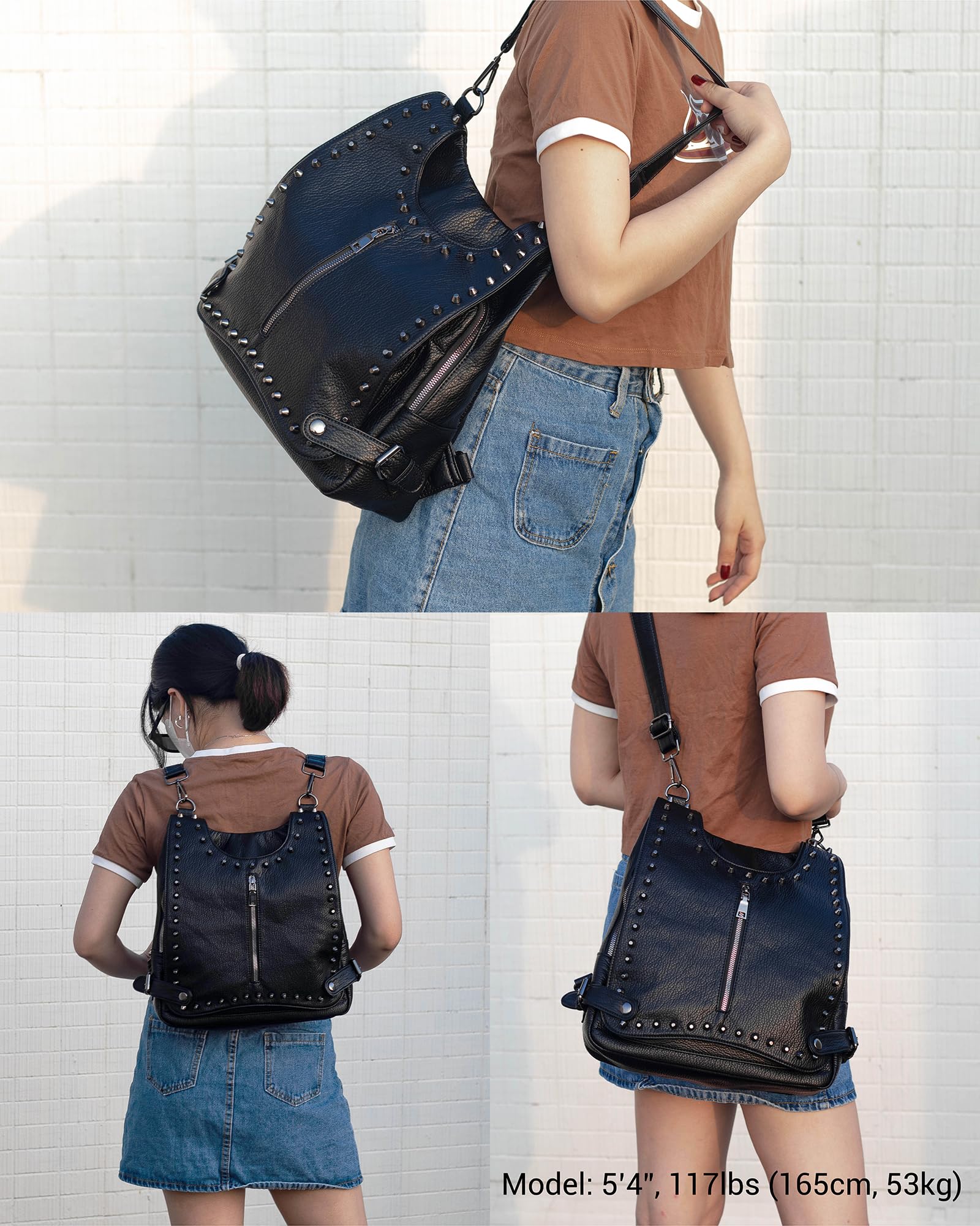 Stylish Leather Backpack Purse for Women - Convertible Crossbody Shoulder Bag with Rivet Studs | Fashion Designer Travel Bag for Work, Commute & Weekend Outings