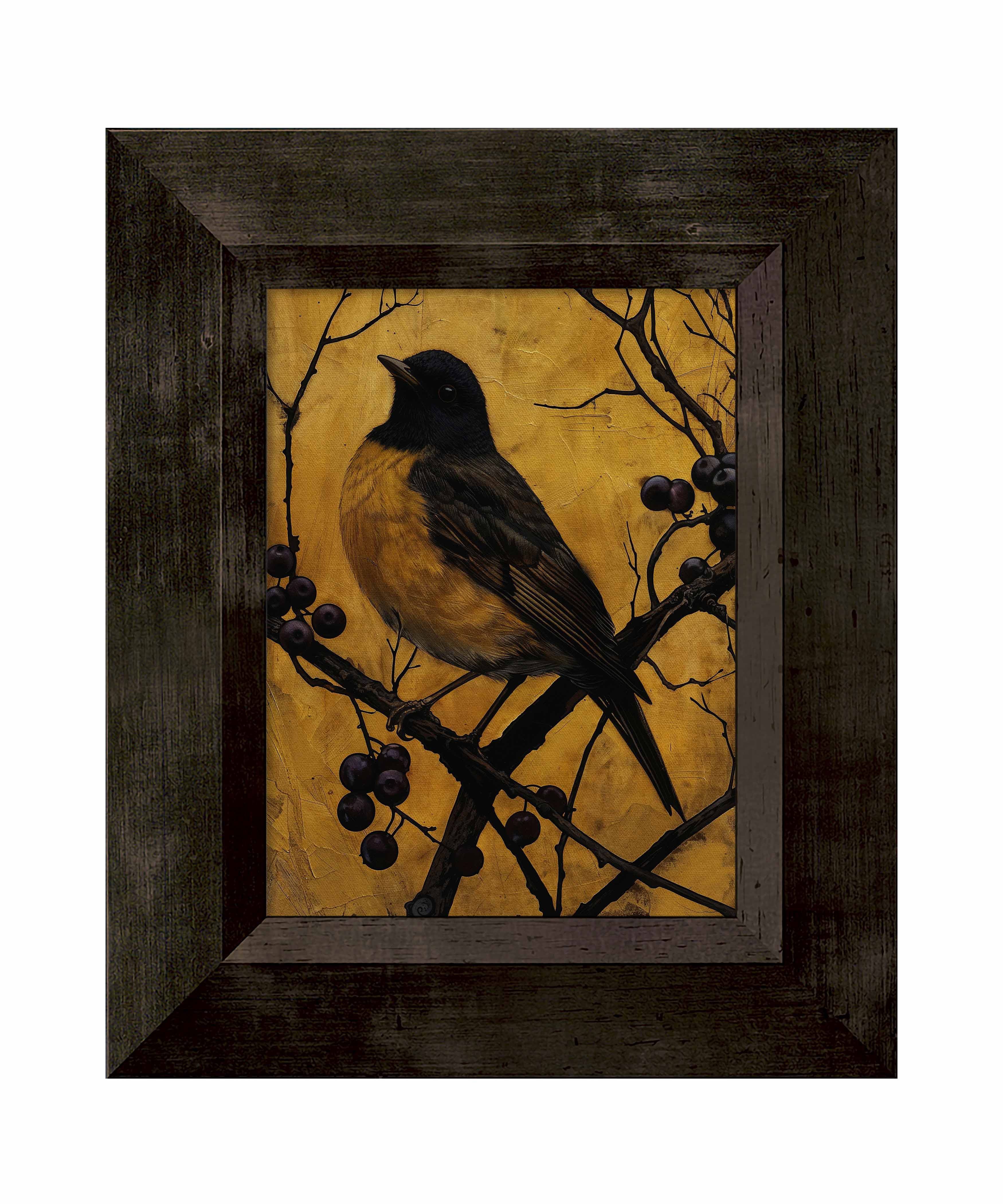 Golden Twilight Warbler Among Berries Limited Edition Canvas Wall Art - Nature Inspired Home Decor for Living Room, Bedroom & Office