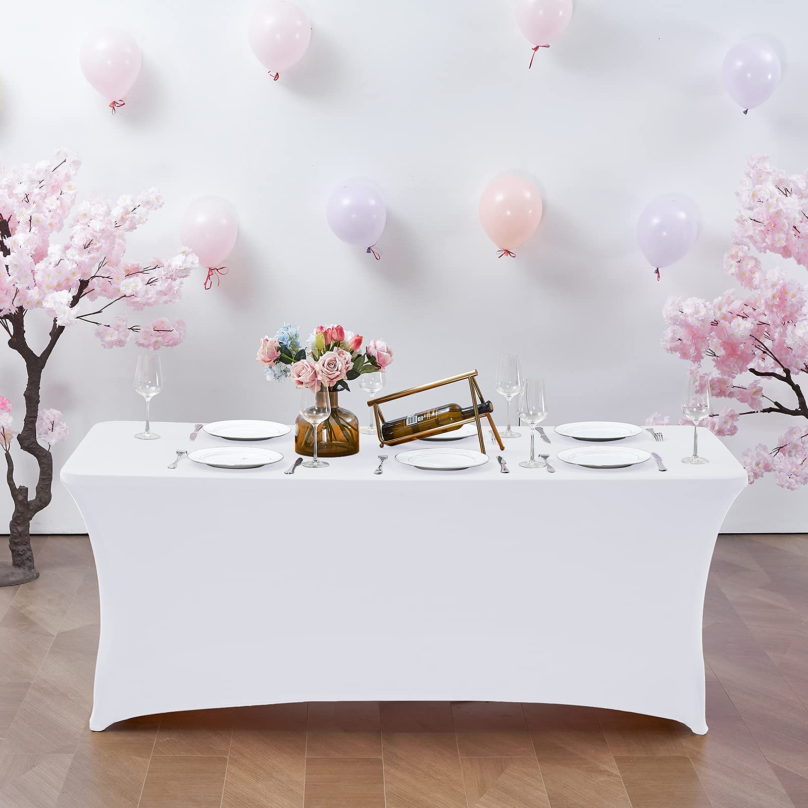 4FT Stretch Spandex Table Cover for Rectangular Tables - Elastic Fitted Tablecloth for Folding Tables, Wrinkle Resistant & Durable - Perfect for Parties, Weddings, Banquets, Events & Home Decor (White)