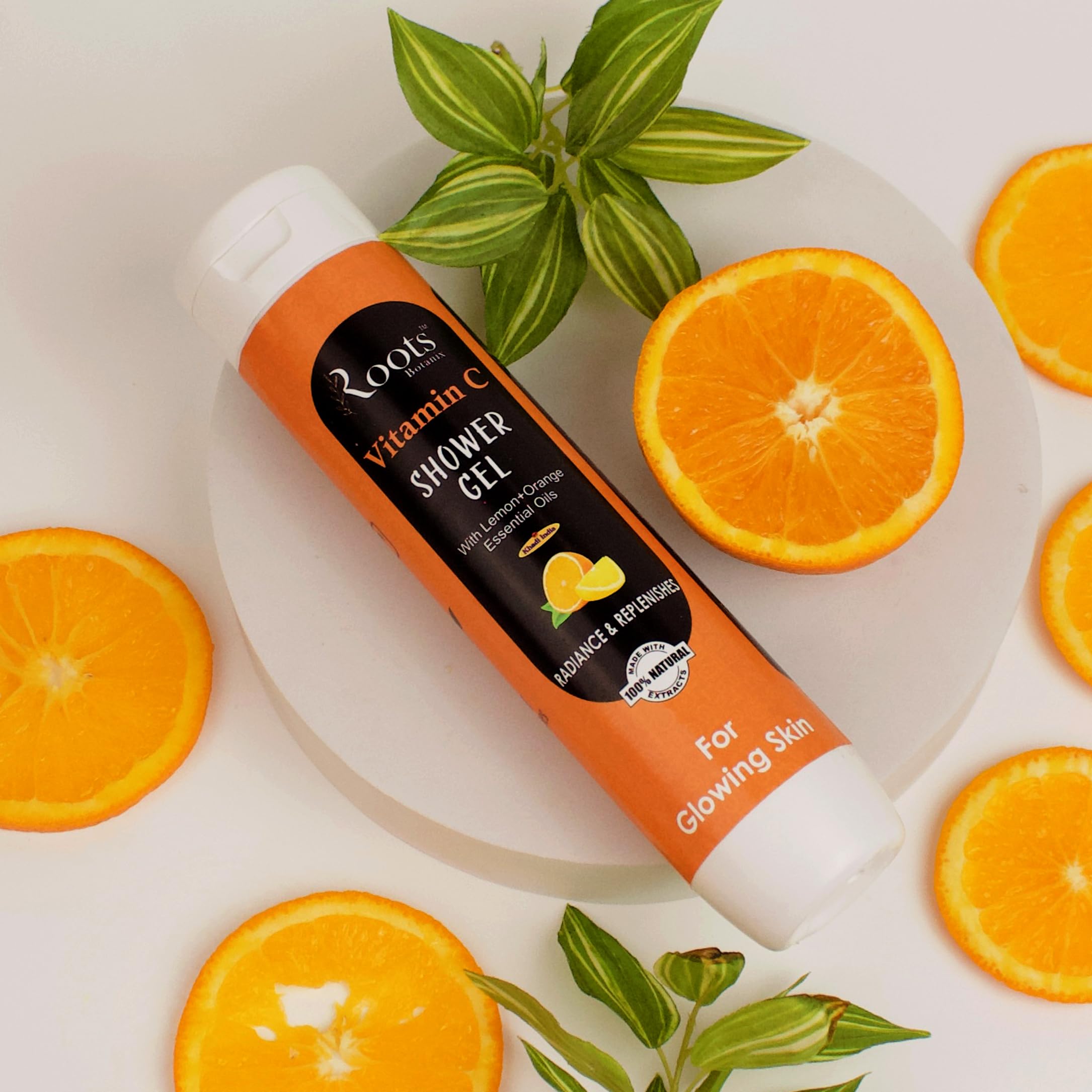 Roots Botanix Vitamin C Body Wash with Orange & Lemon Essential Oils - 200ml Hydrating Shower Gel for Glowing Skin | Perfect for Morning Refreshment & Post-Workout Cleansing