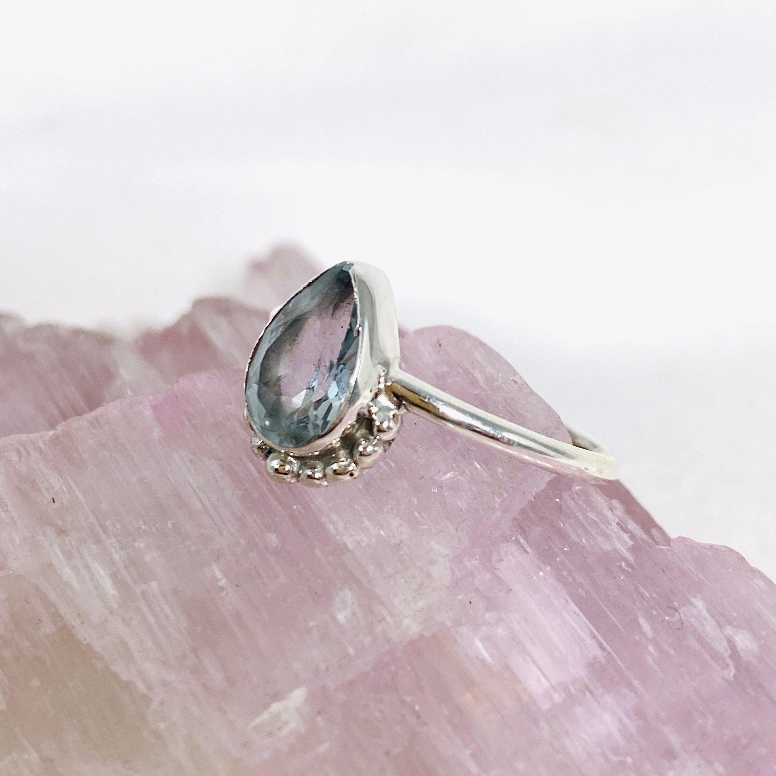 Blue Topaz Teardrop Faceted Fine Band Ring - Sterling Silver 925, Size 7, Elegant Dainty Jewelry for Women - Perfect for Weddings, Anniversaries & Special Occasions