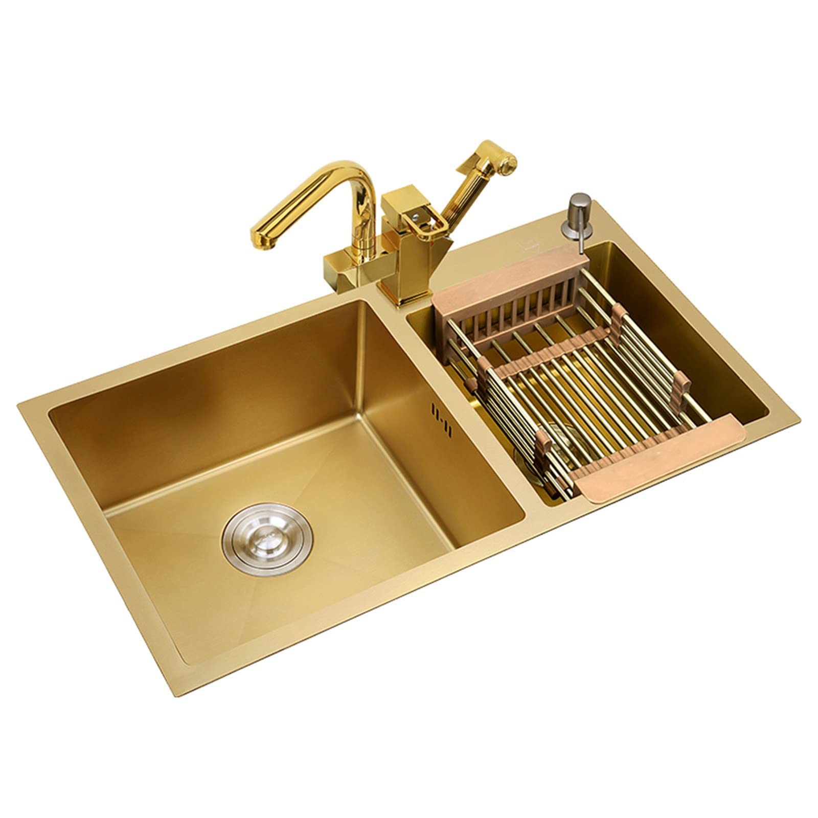 WooDeY 4.0MM Thickness Stainless Steel Double Kitchen Sink | Handmade Gold Nano Coating | Durable Vegetable Prep Sink for Modern Home Kitchens