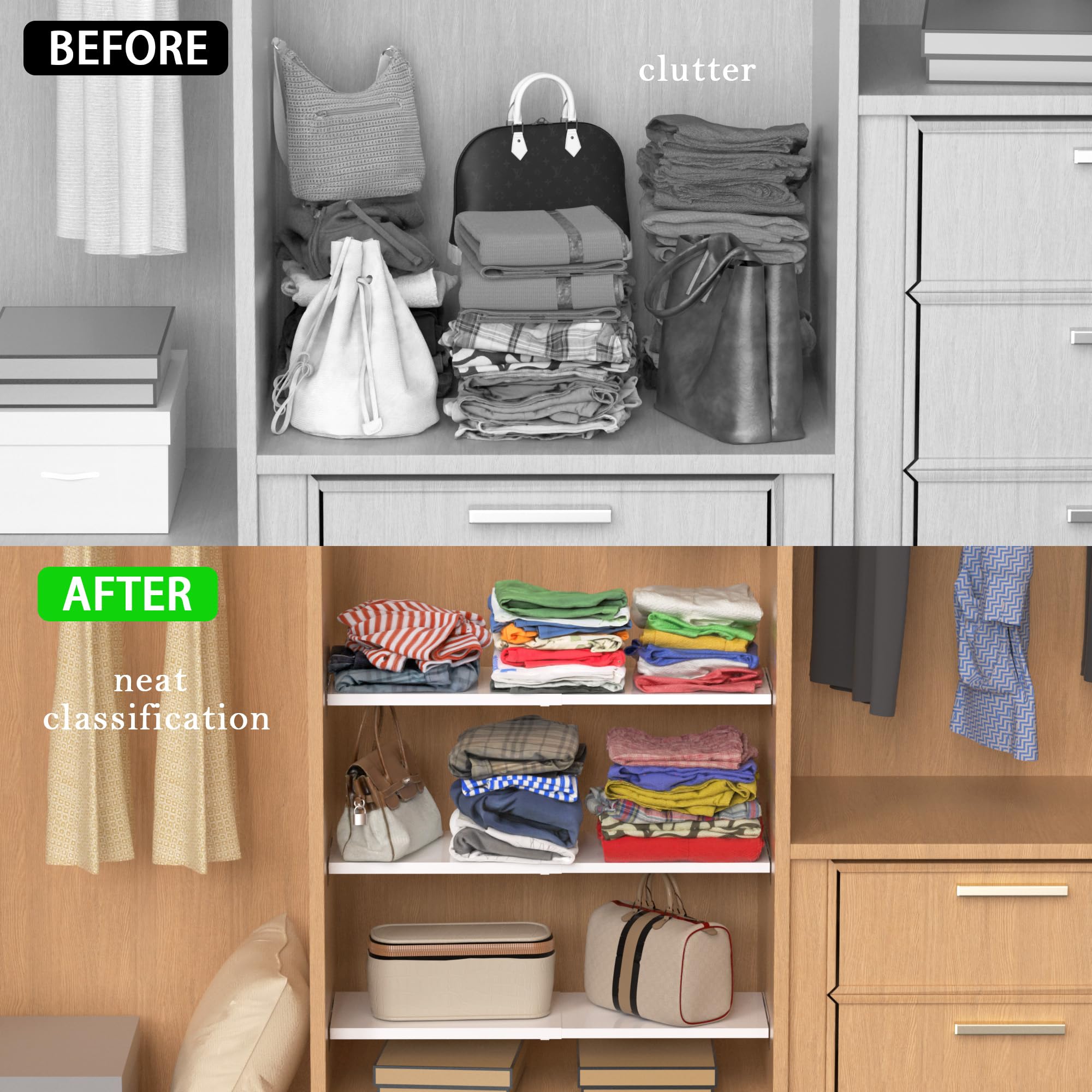Expandable Closet Shelves - Adjustable Metal Storage Organizer for Wardrobe, Kitchen Pantry & Shoe Rack (2 Pack, 11.81